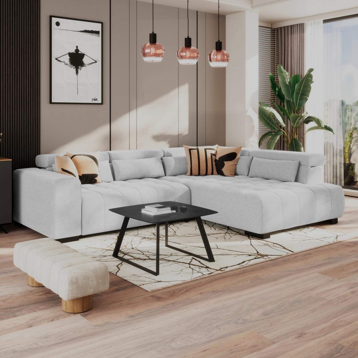 Ecksofa Matera Hellgrau S: 311x226cm - Hellgrau/Schwarz, Trend, Textil (311/226cm)
