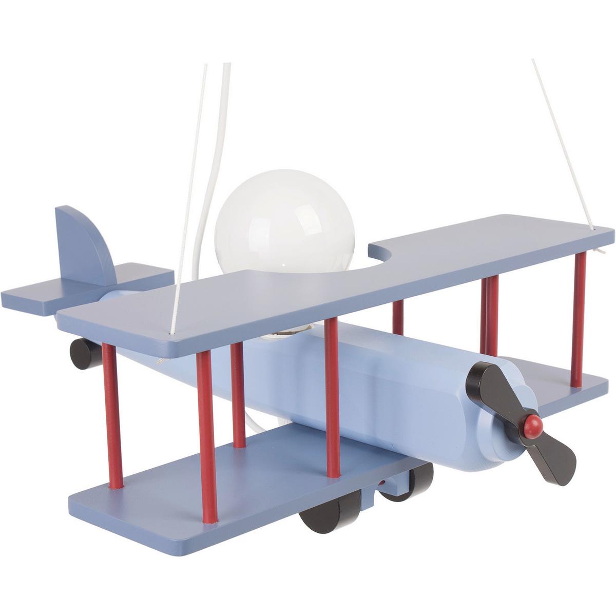 Kinderhängeleuchte Flugzeug H: 75 Cm 1-Flammig - Blau/Rot, KONVENTIONELL, Holz (42/45/75cm)