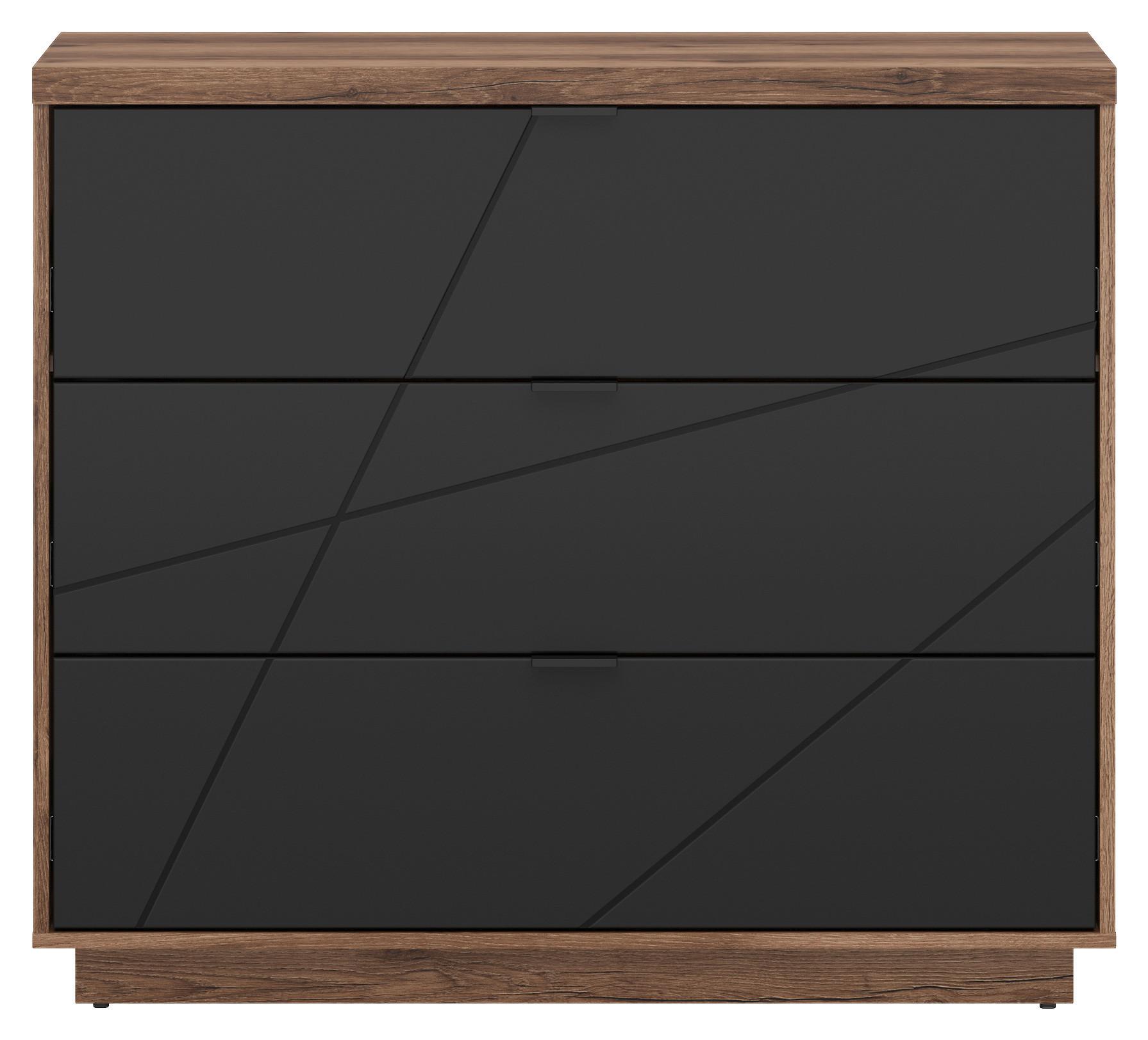 Kommode 106 cm Forn, Schwarz/Eiche Dekor - Eichefarben/Schwarz, MODERN, Holzwerkstoff (106/93/42,5cm) - MID.YOU