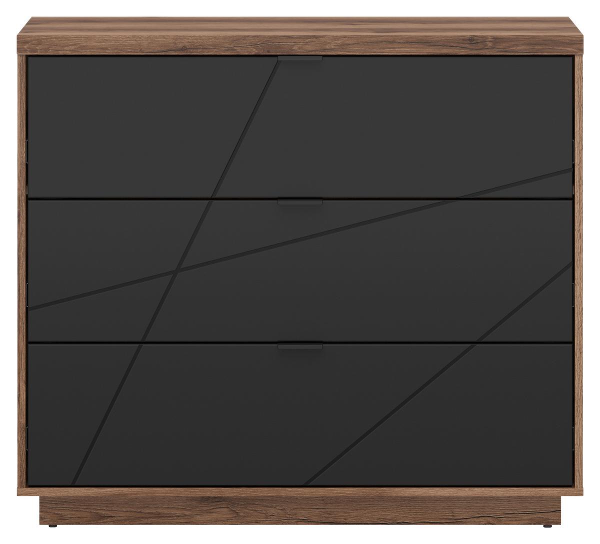 Kommode 106 cm Forn, Schwarz/Eiche Dekor - Eichefarben/Schwarz, MODERN, Holzwerkstoff (106/93/42,5cm) - MID.YOU