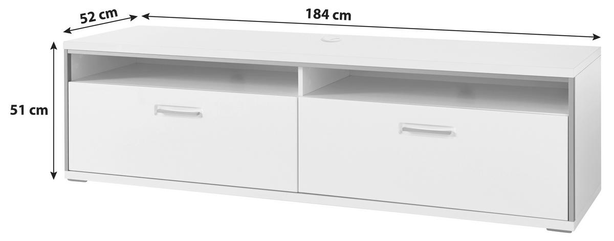 TV-Element Trento B: 184 cm Silberfarben/Weiß - Weiß Hochglanz/Silberfarben, Design, Holzwerkstoff/Metall (184/51/52cm) - Livetastic