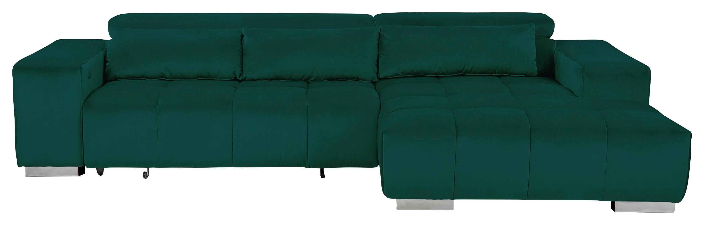 Ecksofa Orion Kopfstütze klappbar Grün - Silberfarben/Grün, KONVENTIONELL, Textil (307/186cm) - Livetastic