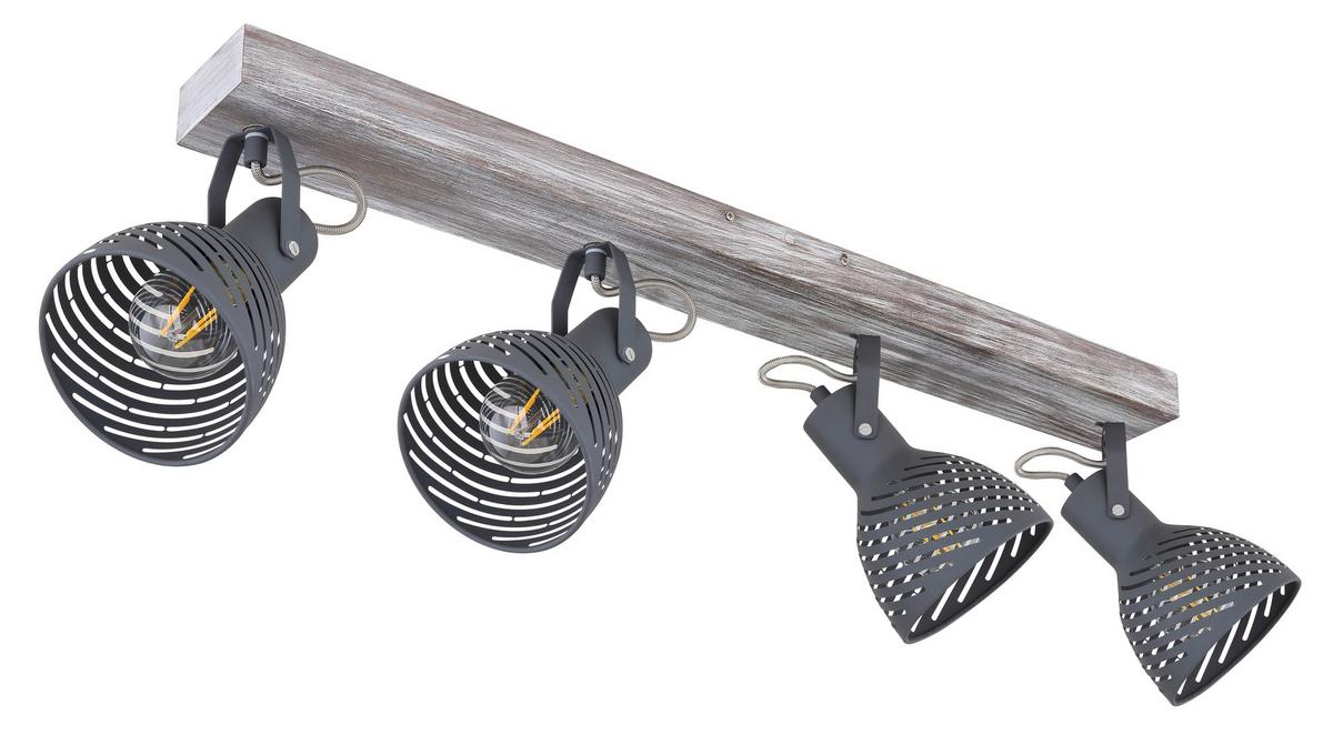 Strahler 4-Flammig verstellbar L: 80 cm - Blau/Naturfarben, Basics, Holz/Metall (80/12,5/25cm) - Globo