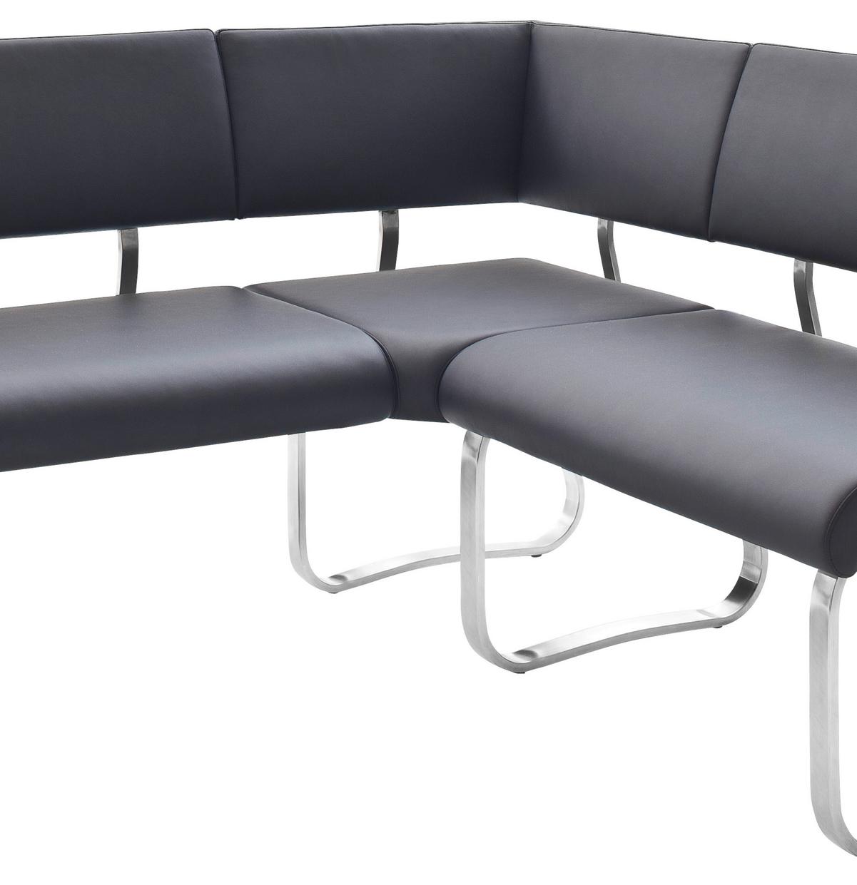 Eckbank Schwarz Lederlook Arco 200x150 cm - Edelstahlfarben/Schwarz, Design, Textil/Metall (200/150cm) - Livetastic