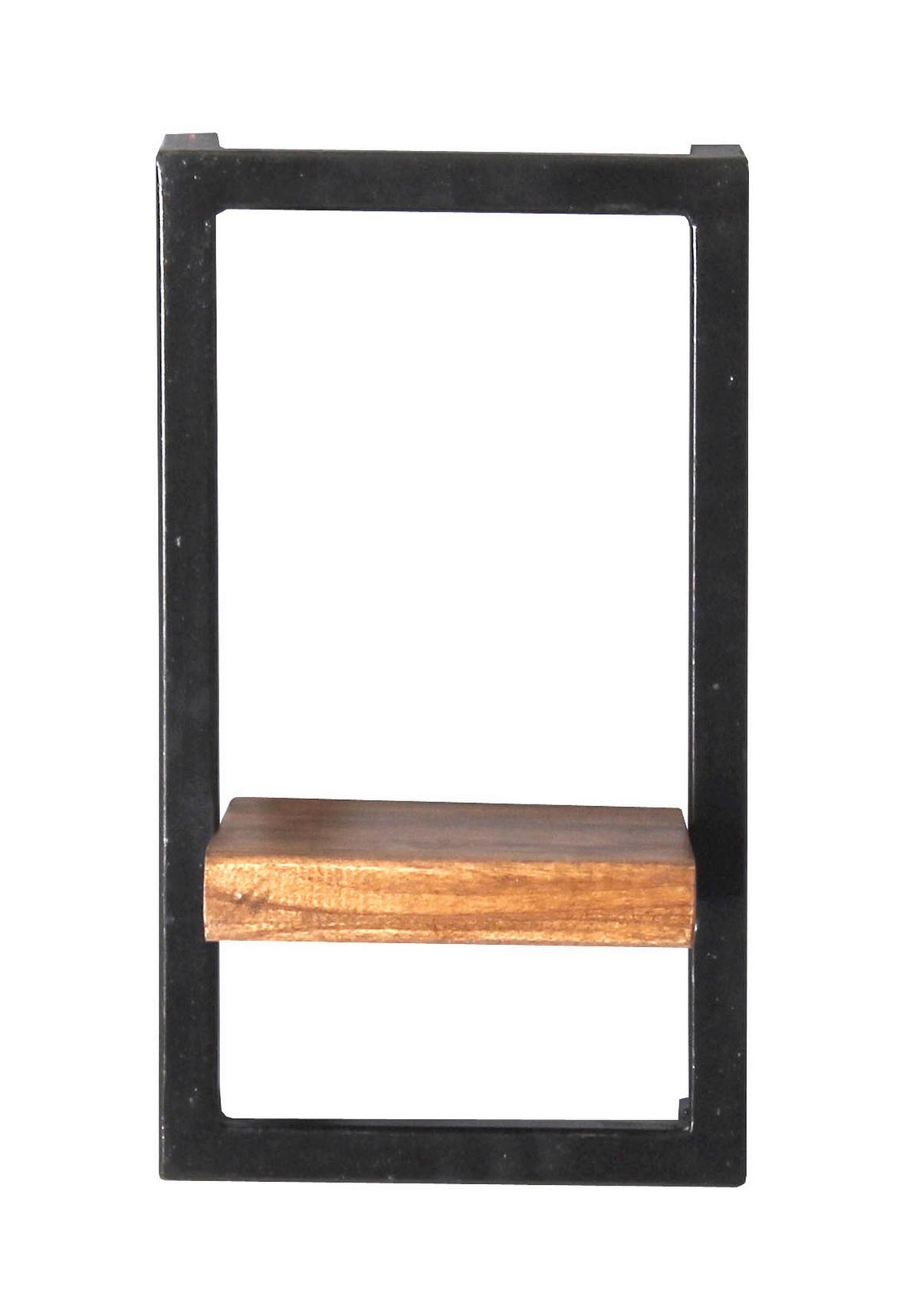 Wandregal Mangoholz/Schwarz B: 20cm - Schwarz/Naturfarben, Design, Holz/Metall (20/35/25cm) - MID.YOU