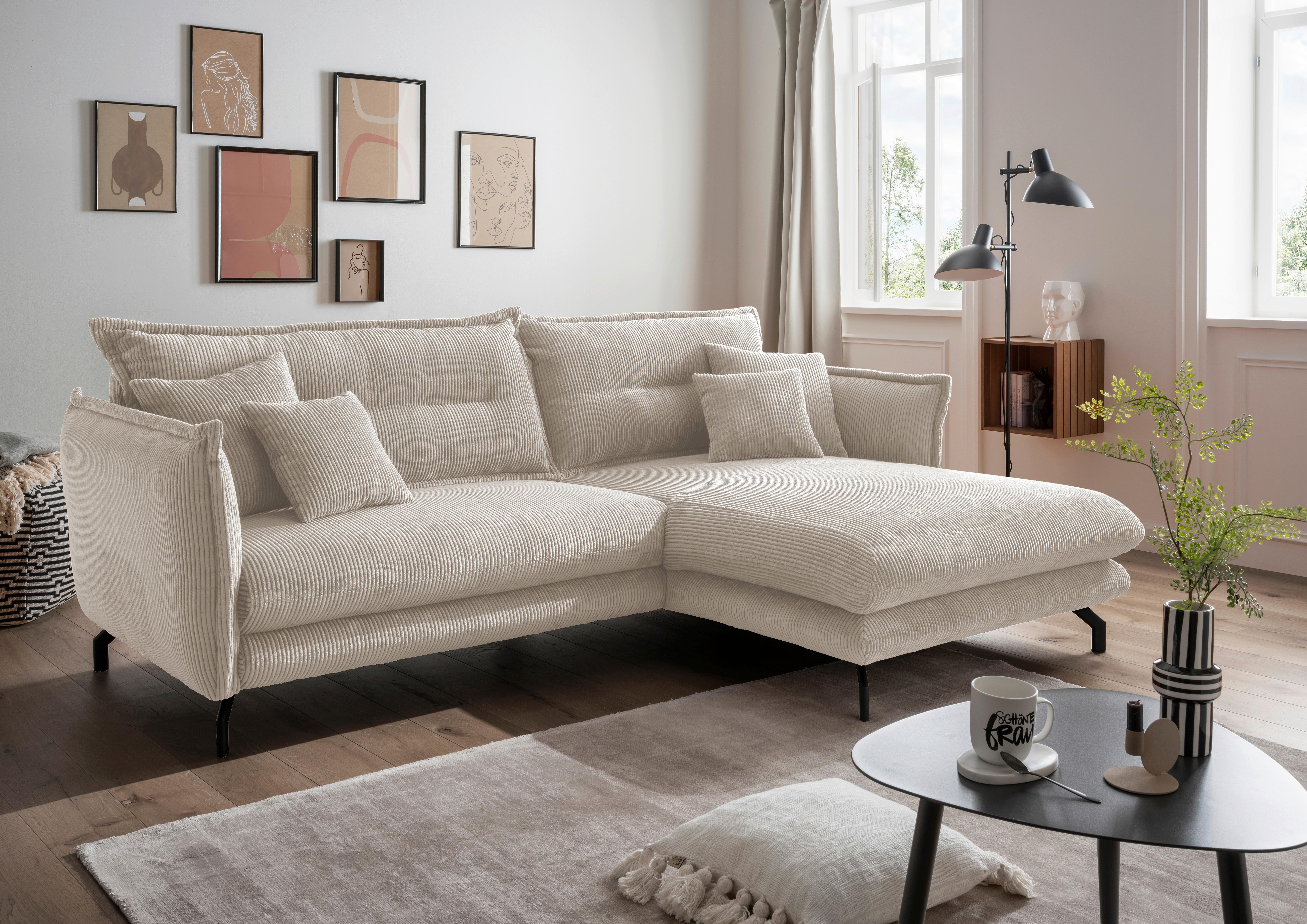 Ecksofa Lava Beige S: 255/180 cm - Beige/Schwarz, MODERN, Textil (255/180cm) - Livetastic