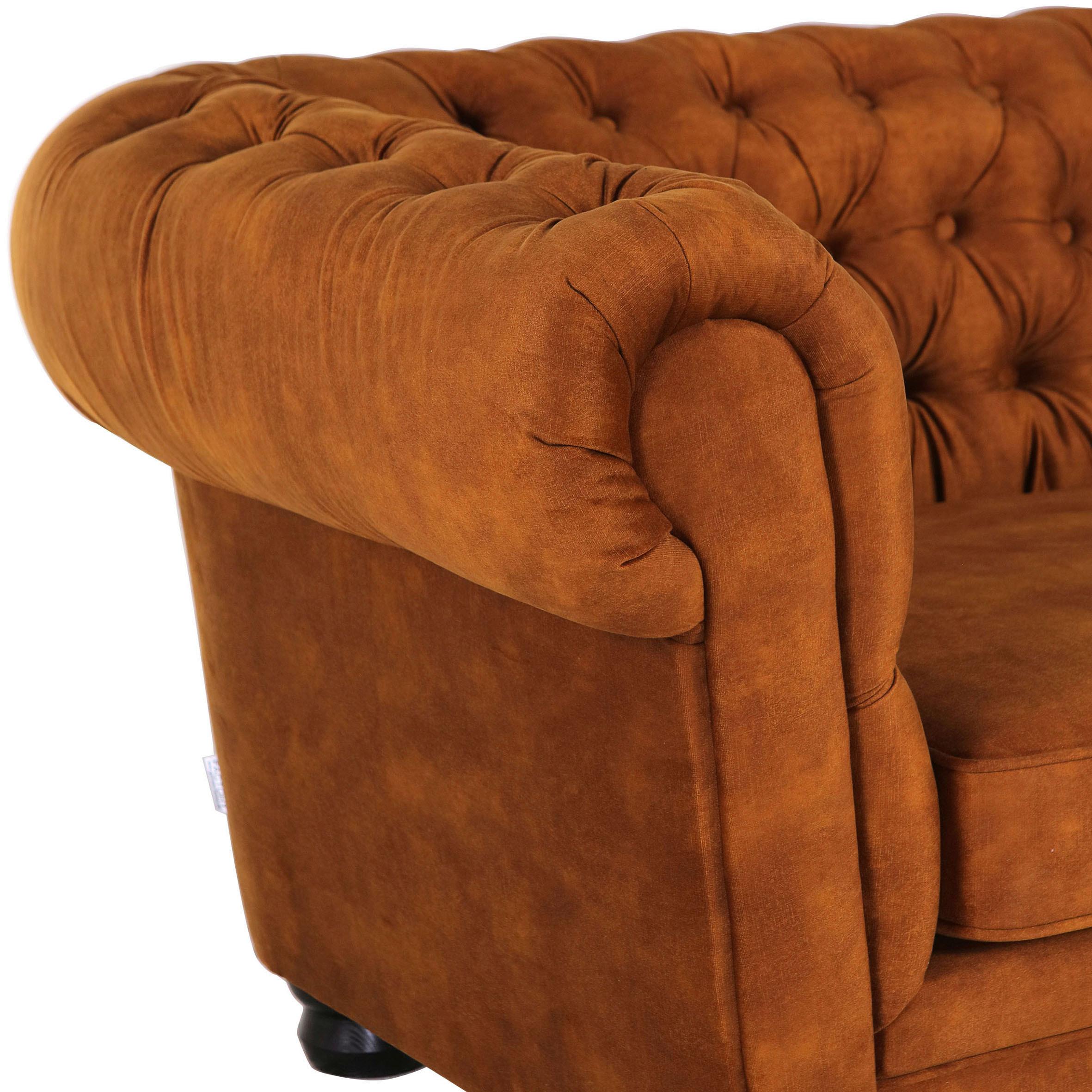 Chesterfield-sofa Slopes Cognac 3-Sitzer - Cognac/Schwarz, KONVENTIONELL, Textil (203/79/93cm) - Livetastic