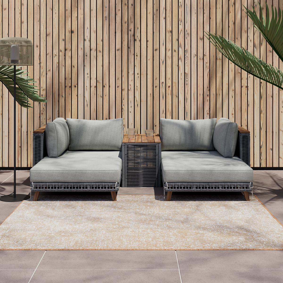 TERASOVÁ SEDACIA SÚPRAVA MARILOU - farba akácie/sivá, Modern, kov/drevo - Bessagi Garden