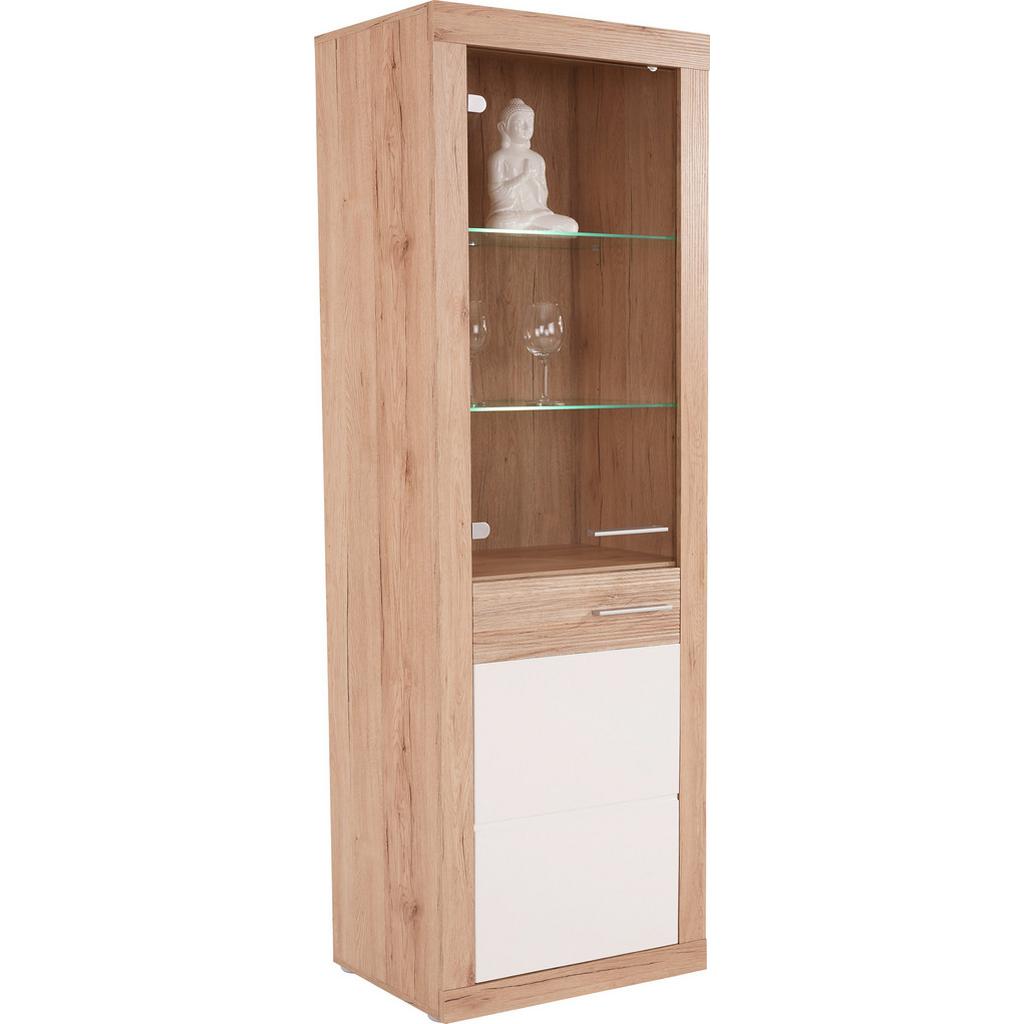 Vitrine Malta B: 63,9 cm inkl. Beleuchtung, Eiche Dekor/Weiß