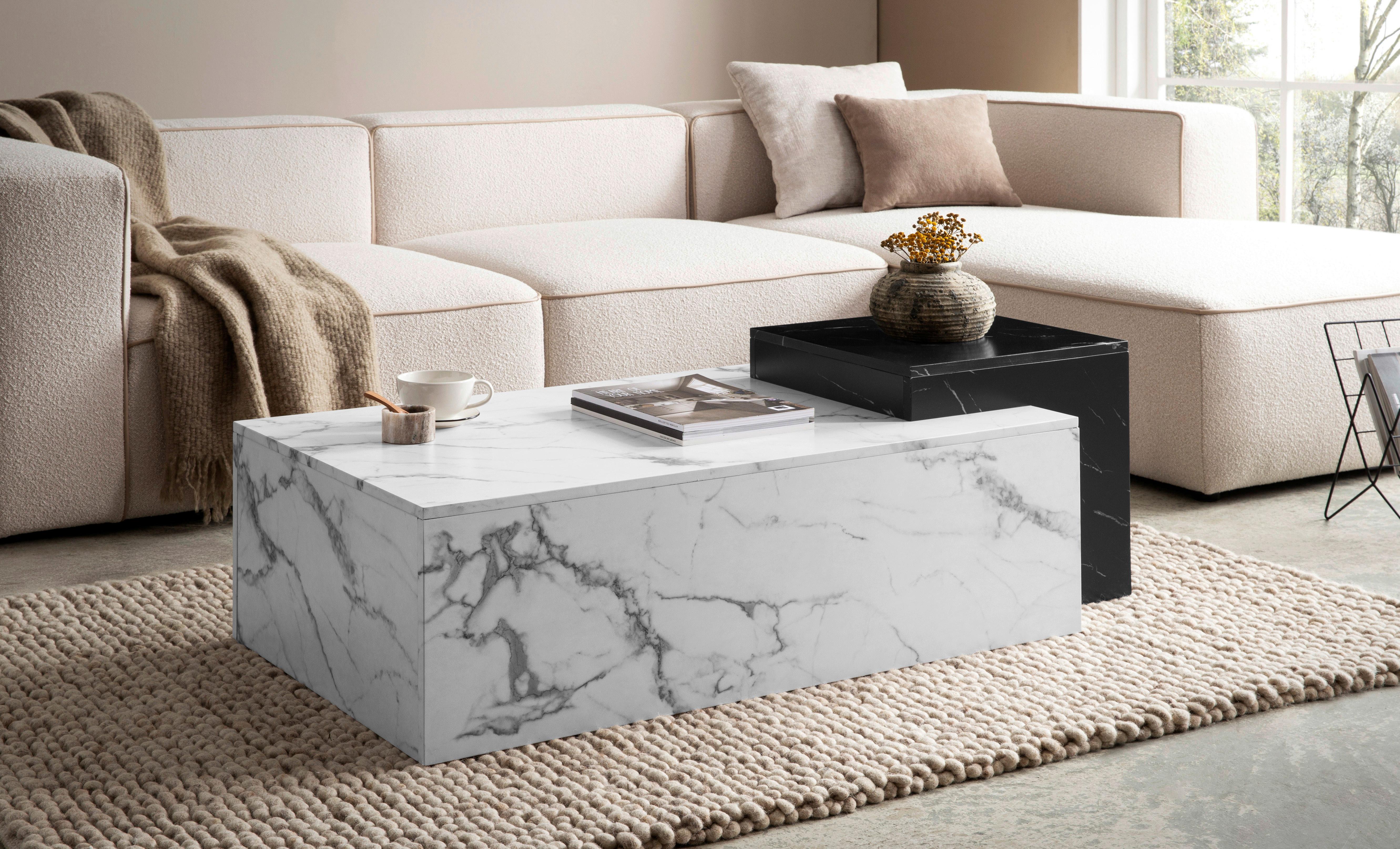 Couchtisch Schwarz, Weiß L: 120 cm - Schwarz/Weiß, Design, Holzwerkstoff (120/60/40cm) - Livetastic