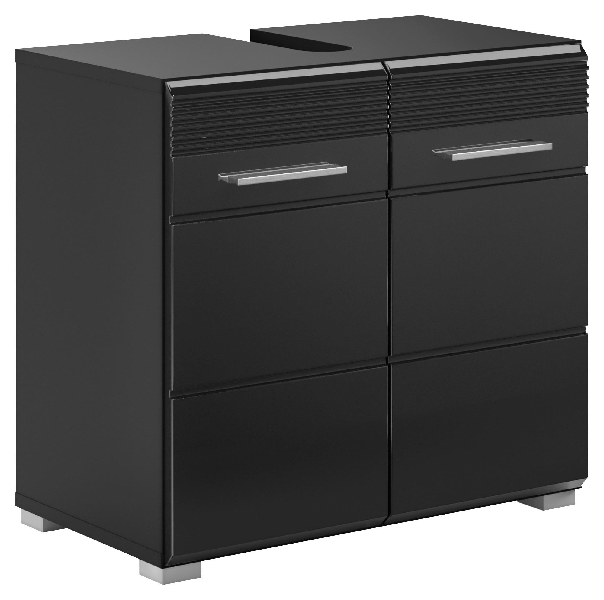 Waschbeckenunterschrank Linus Schwarz B: 60 cm - Schwarz Hochglanz/Schwarz, MODERN, Holzwerkstoff (60/56/34cm) - MID.YOU