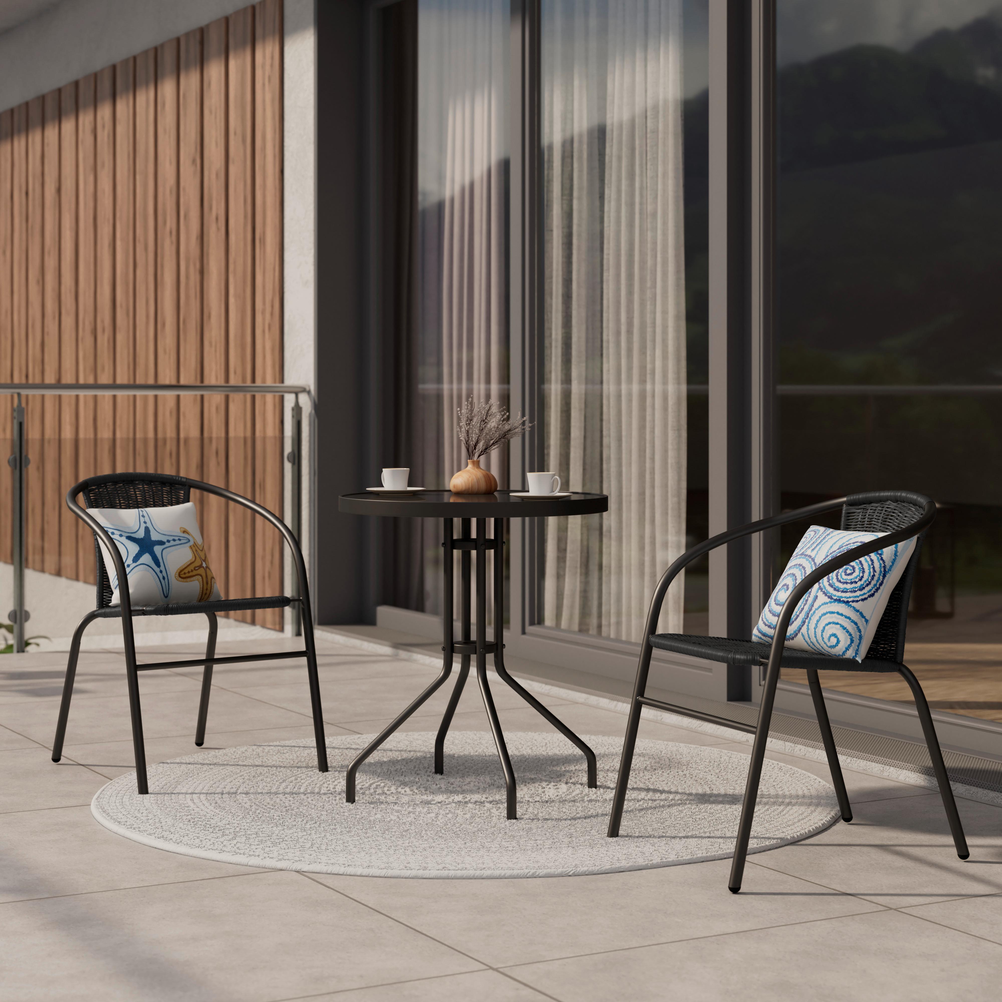 Balkonmöbel Set Mailand Metall/kunststoff/glas - Schwarz, MODERN, Glas/Kunststoff (60x52/70x72/60x60cm) - Ondega
