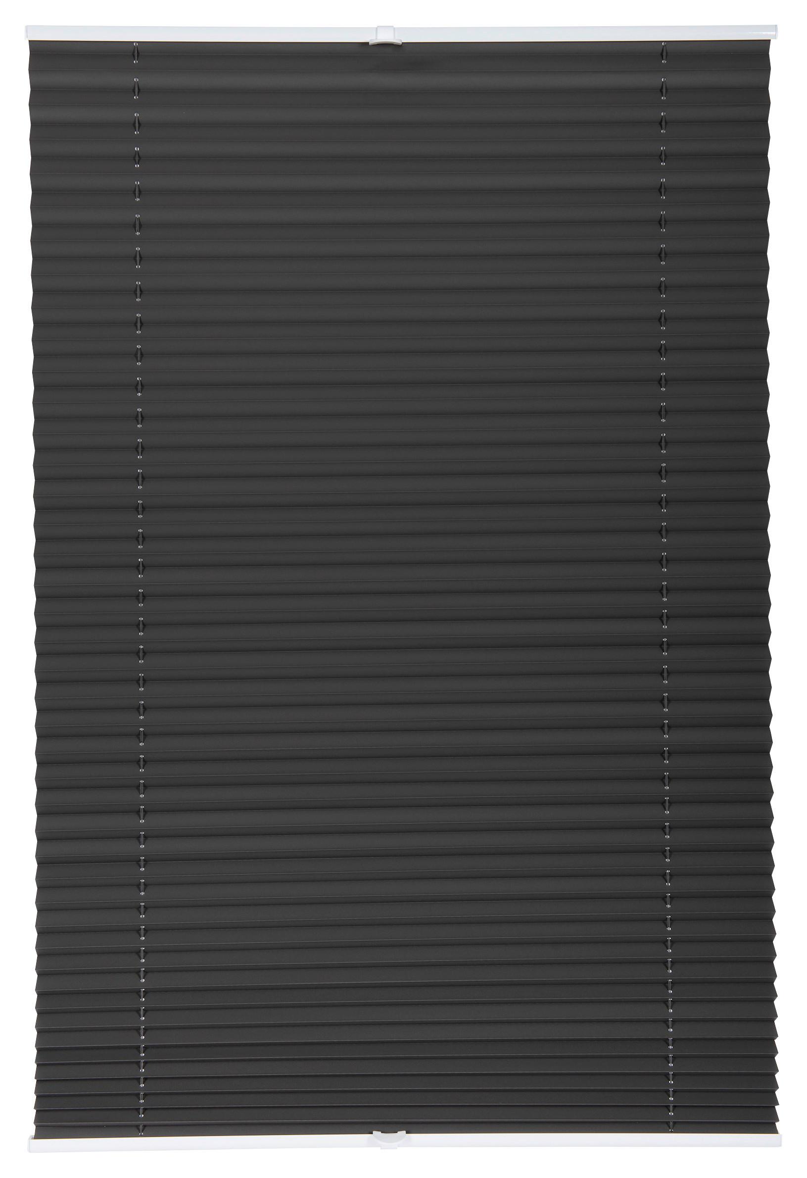 Plissee Verdunklung Anthrazit B:90 cm, ohne Bohren/Verspannt - Anthrazit, Basics, Textil (90/130cm)