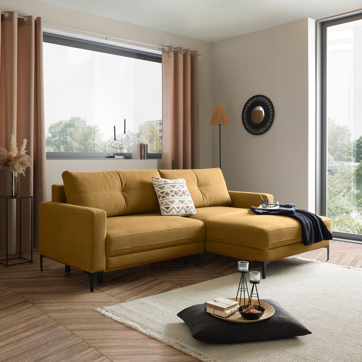 Rohová sedačka BERGAMO, pravá, žlutá - černá/žlutá, Moderní, kov/textil (238/162cm) - Ondega
