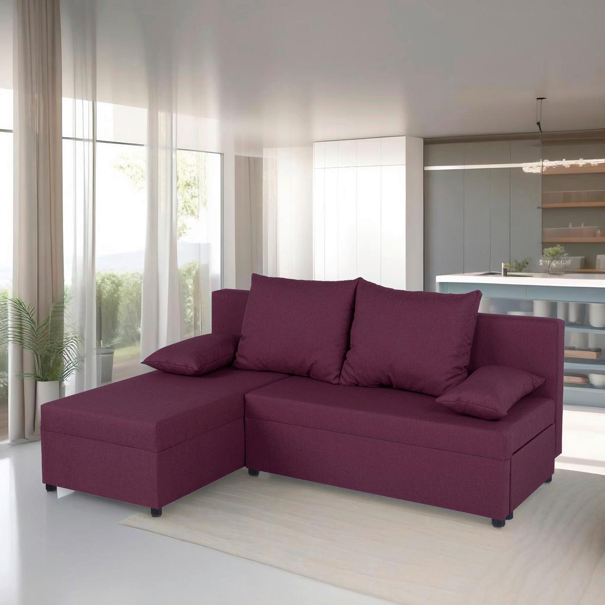 Rohová sedačka JON,fialová, oboustranná,lůžko,úl.prostor - černá/fialová, Design, kompozitní dřevo/textil (195/147cm) - P & B