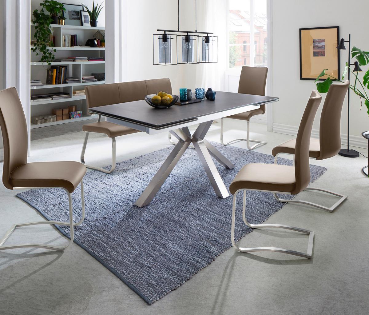 Sitzbank mit Lehne Cappuccino Arco 175x86x59 cm - Edelstahlfarben/Cappuccino, Design, Leder/Metall (175/86/59cm) - Livetastic