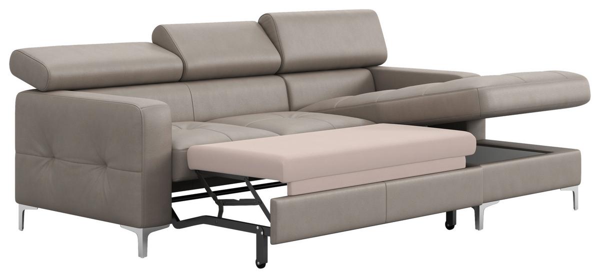 Ecksofa mit Schlaffunktion Sammy Grau Leder - Chromfarben/Grau, Design, Leder (227/168cm) - Livetastic