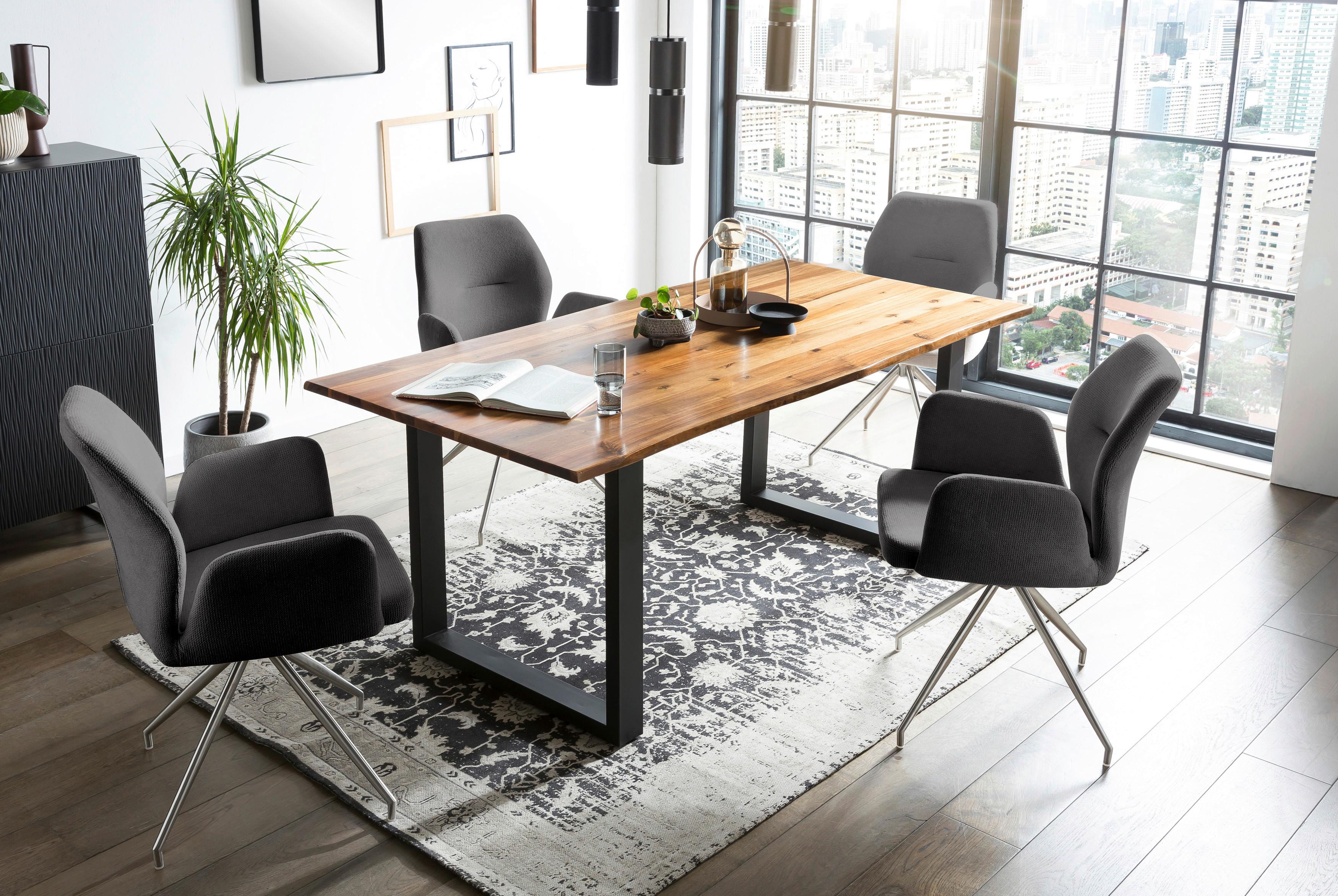 Tischgruppe Dunkelgrau/Cognac L: 160cm - Dunkelgrau/Cognac, MODERN, Holz/Textil (160/85/77cm) - Livetastic