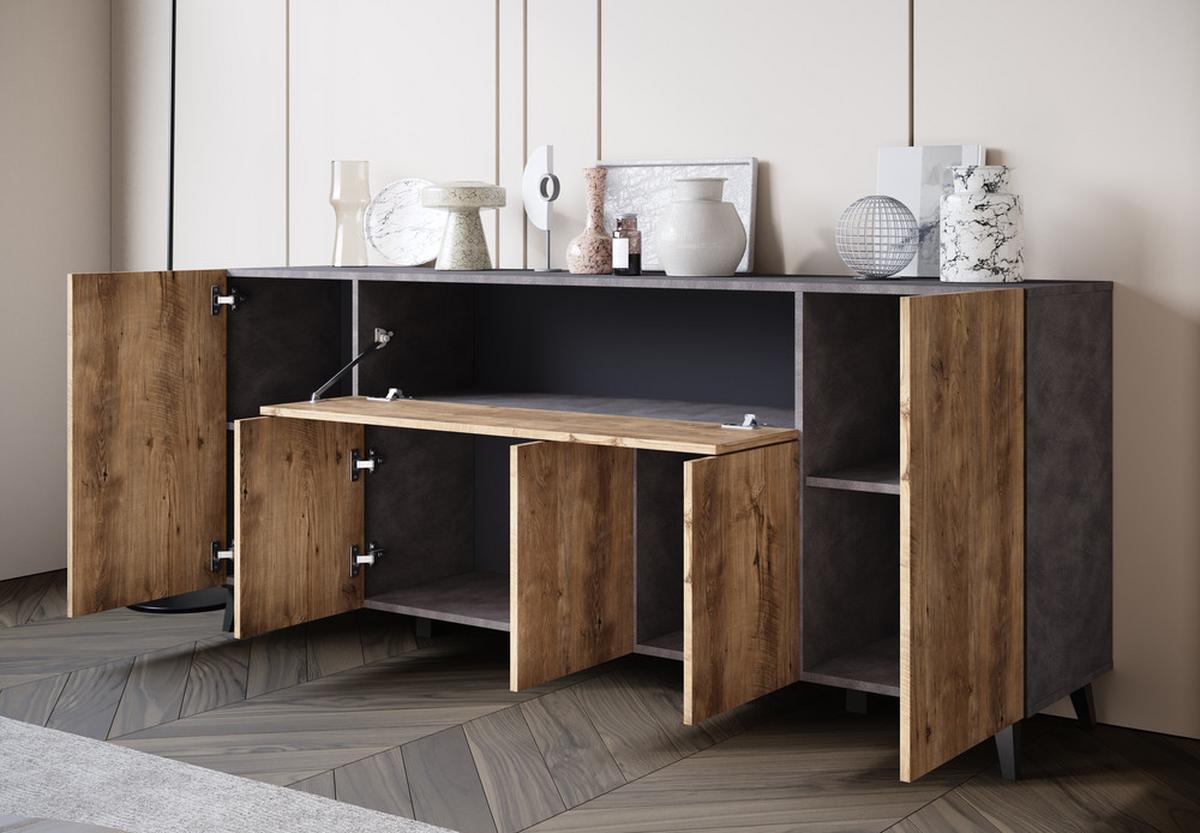 ŠIROKÁ KOMODA SIDEBOARD PHUKET 180 - čierna/antracitová, Design, kompozitné drevo/plast (180/76/37,5cm) - P & B