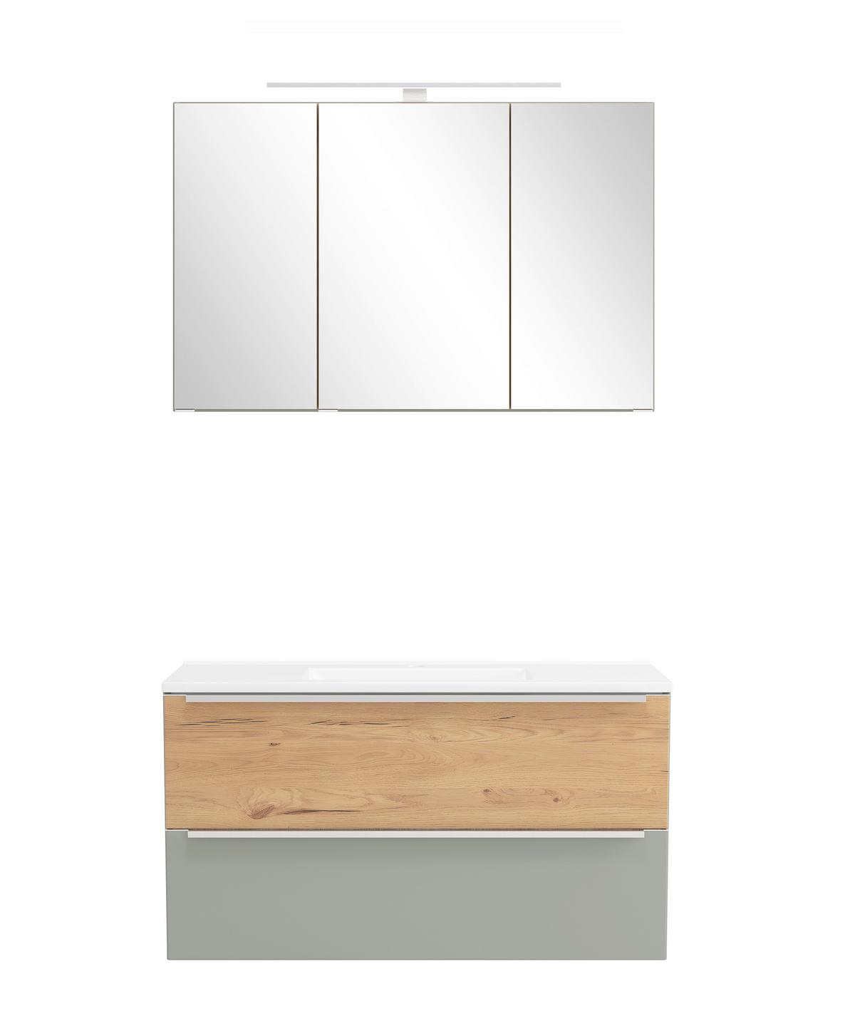Badezimmer Verona Wildeiche/Schilfgrün 2-teilig - Schilfgrün/Wildeiche, Trend, Glas/Holzwerkstoff (100/200/47cm) - Held