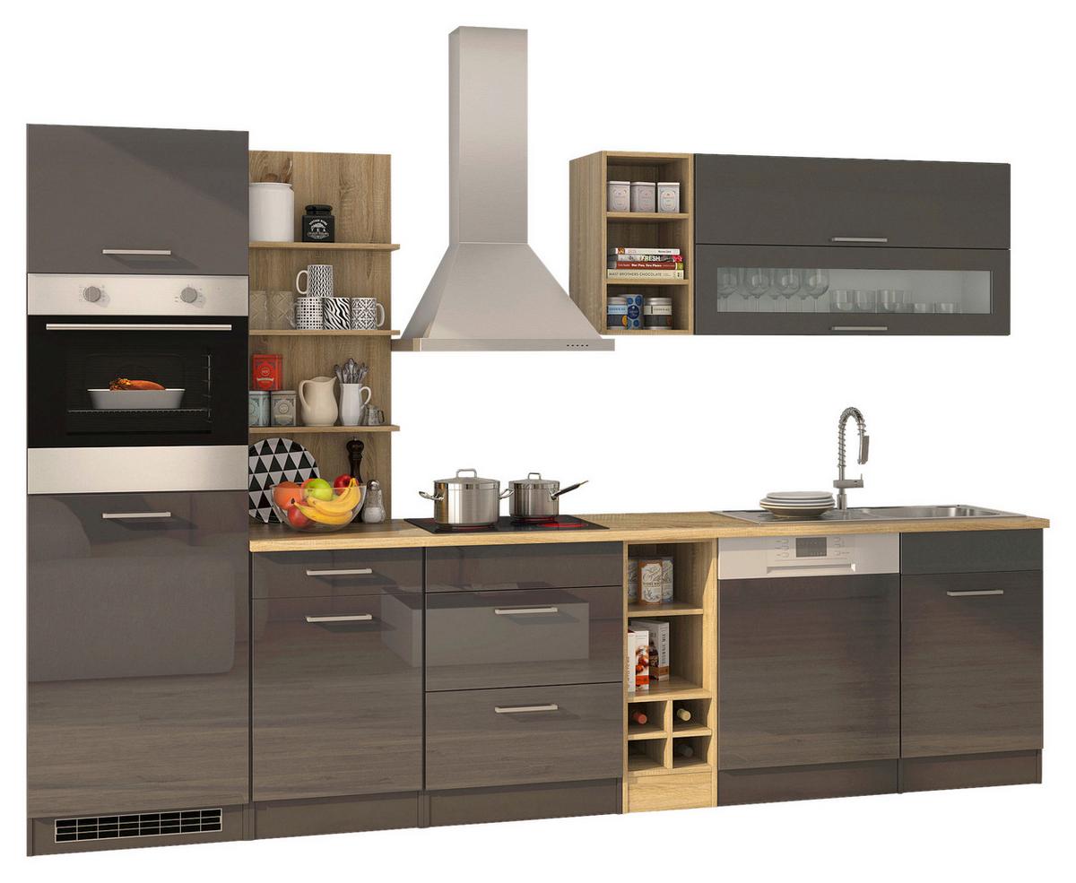 Küchenzeile Mailand mit Geräten 310 cm Anthrazit Elegant - Eichefarben/Anthrazit, MODERN, Holzwerkstoff (310cm) - Held