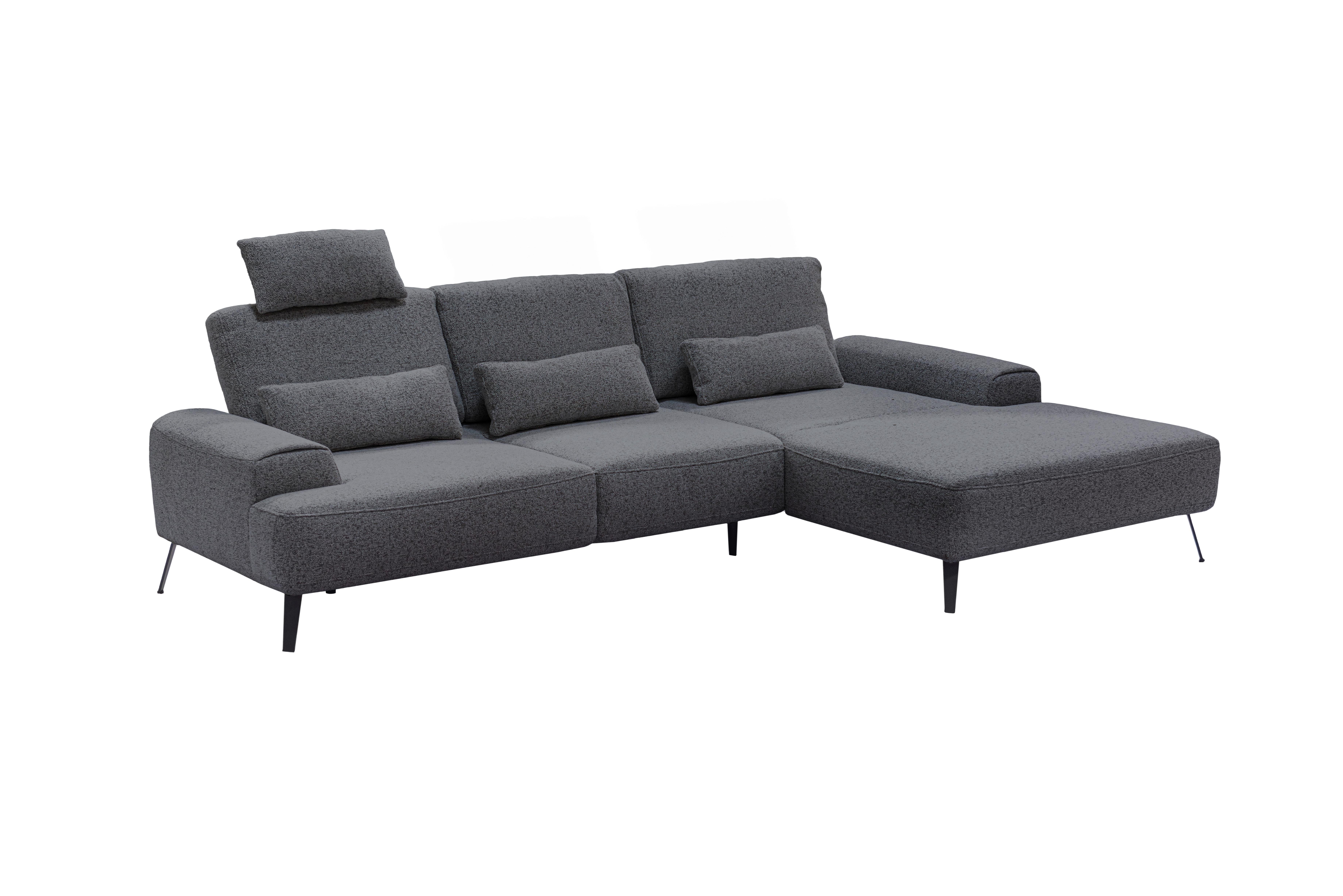 Ecksofa Astoria, Dunkelgrau Schenkel: 305x178 cm - Dunkelgrau/Schwarz, Design, Textil (305/178cm) - Livetastic