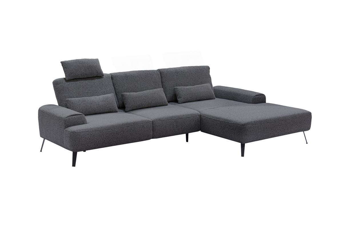 Ecksofa Astoria, Dunkelgrau Schenkel: 305x178 cm - Dunkelgrau/Schwarz, Design, Textil (305/178cm) - Livetastic