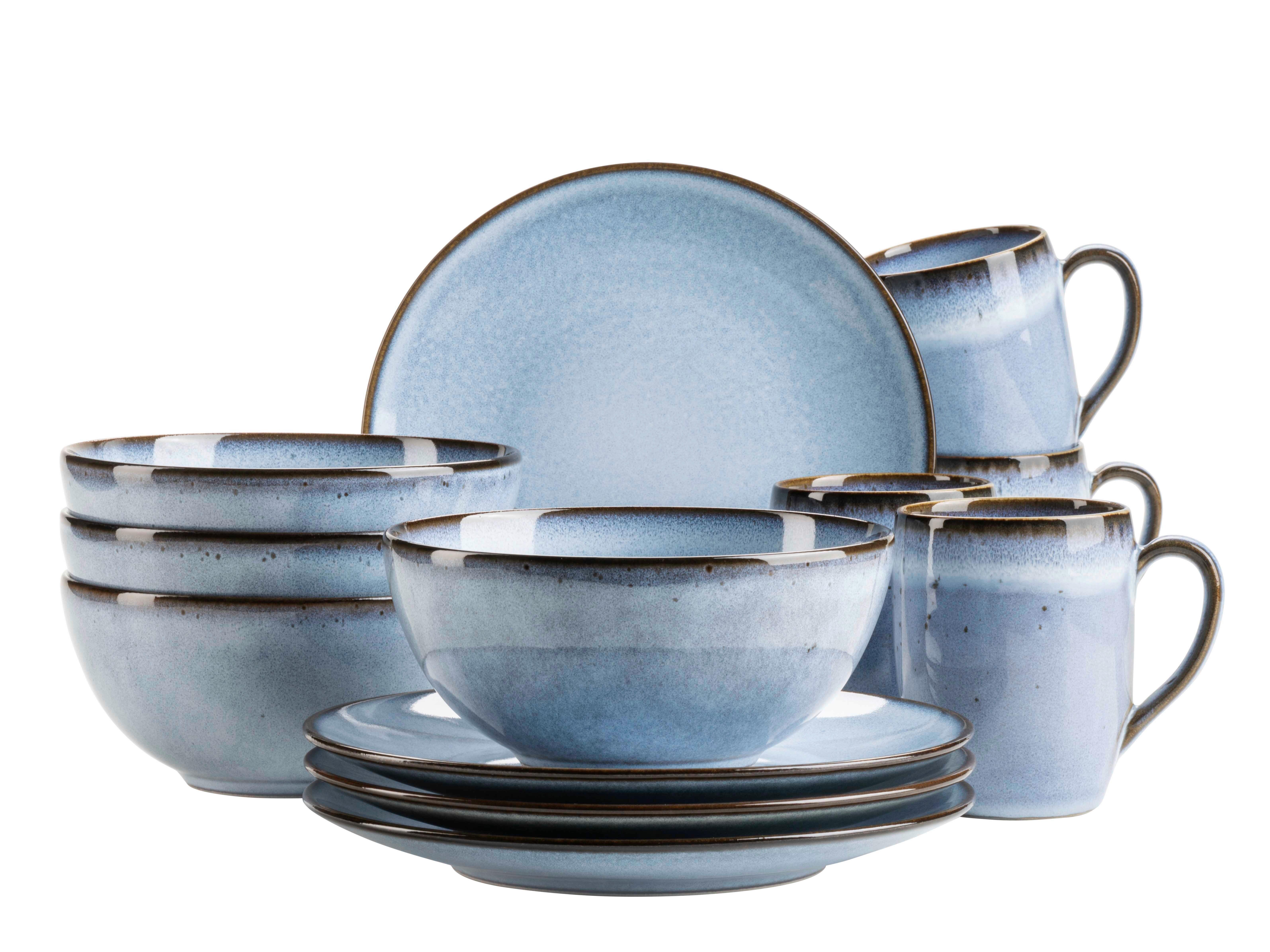 Frühstücksservice SMOKY'S Steinzeug, Blau, 12-teilig - Blau, Basics, Keramik - Mäser