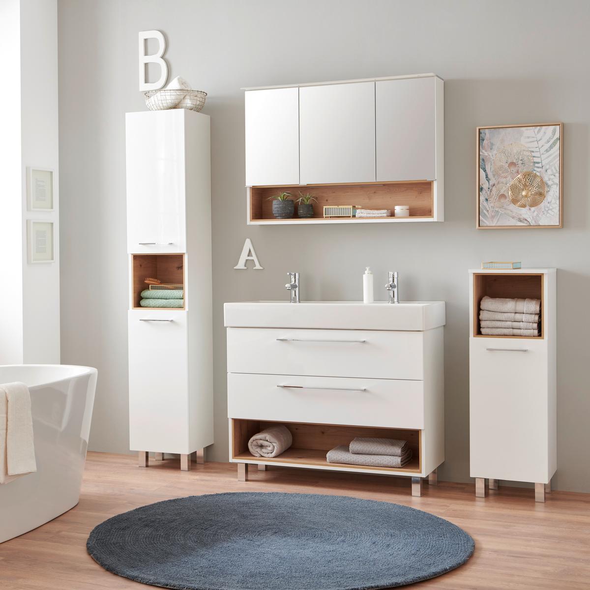 Badezimmer Mura Eiche Dekor/weiß Hg B: 170 Cm - Weiß Hochglanz/Eiche Artisan, MODERN, Keramik/Holzwerkstoff (170/173,5/46,5cm)