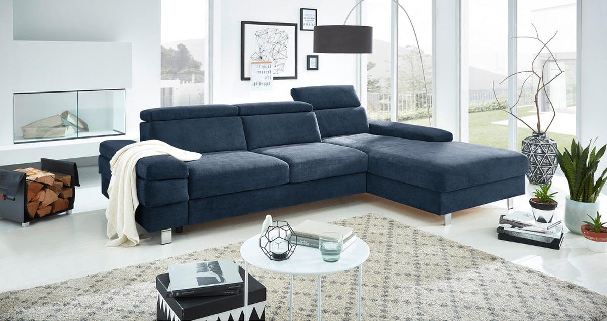 Ecksofa Elvis Dunkelblau S: 259x182 Cm - Silberfarben/Dunkelblau, KONVENTIONELL, Textil (259/182cm) - Trendmanufaktur