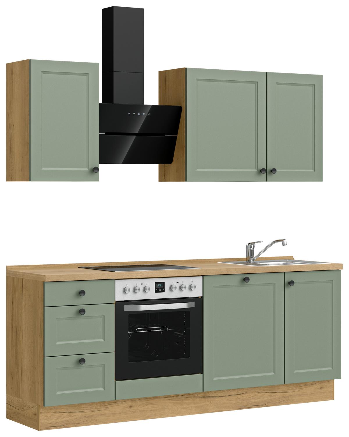Kuchyňská linka 210 cm, rákosová / dub sierra - barvy dubu/černá, Moderní, kov/kompozitní dřevo (210cm) - Nobilia