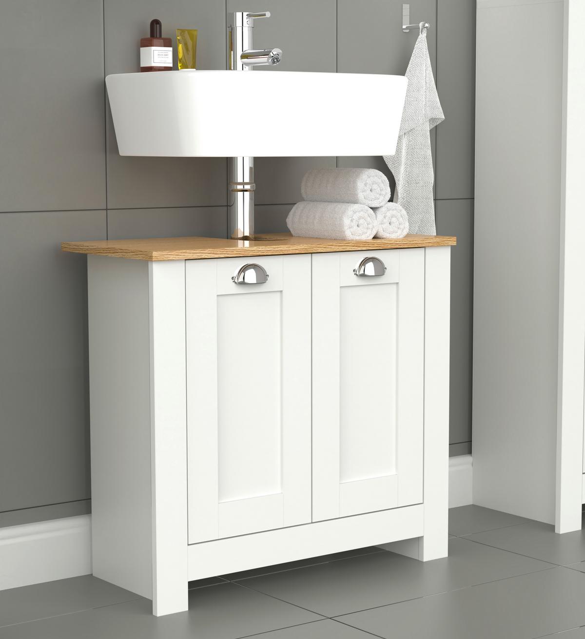 Waschbeckenunterschrank Balusa Weiß/Eiche Dekor B:65cm - Honigeiche/Eichefarben, MODERN, Holzwerkstoff (65/60/30cm) - MID.YOU