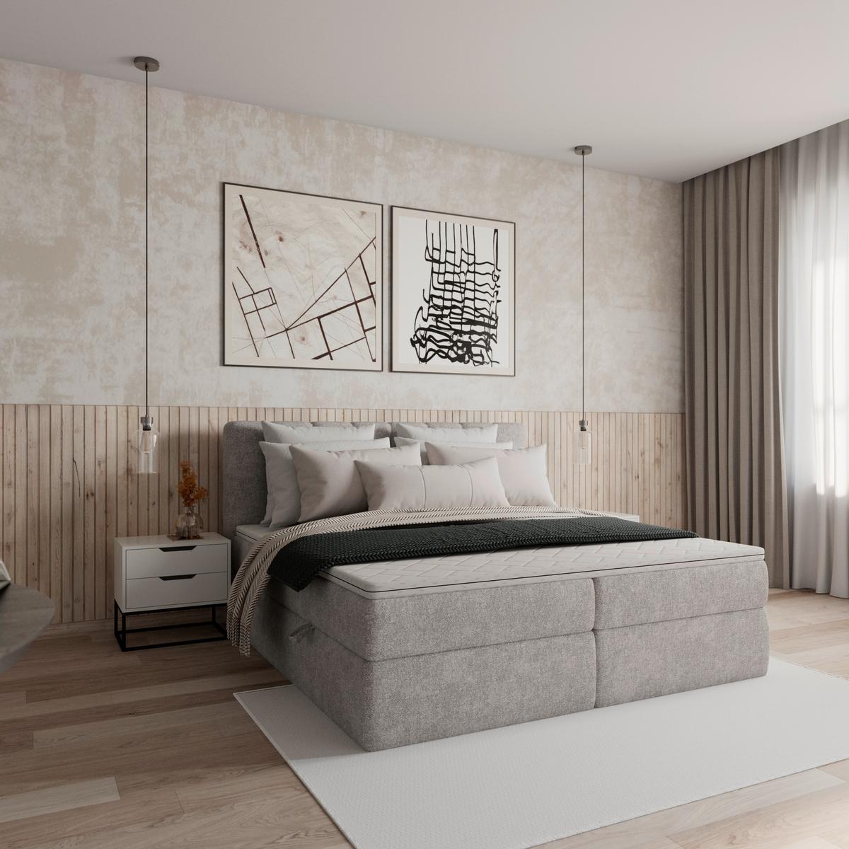 Boxspringová posteľ MALA 180x200 cm, sivá - čierna/sivá, Modern, drevo/kompozitné drevo (180/200cm) - Bessagi Home
