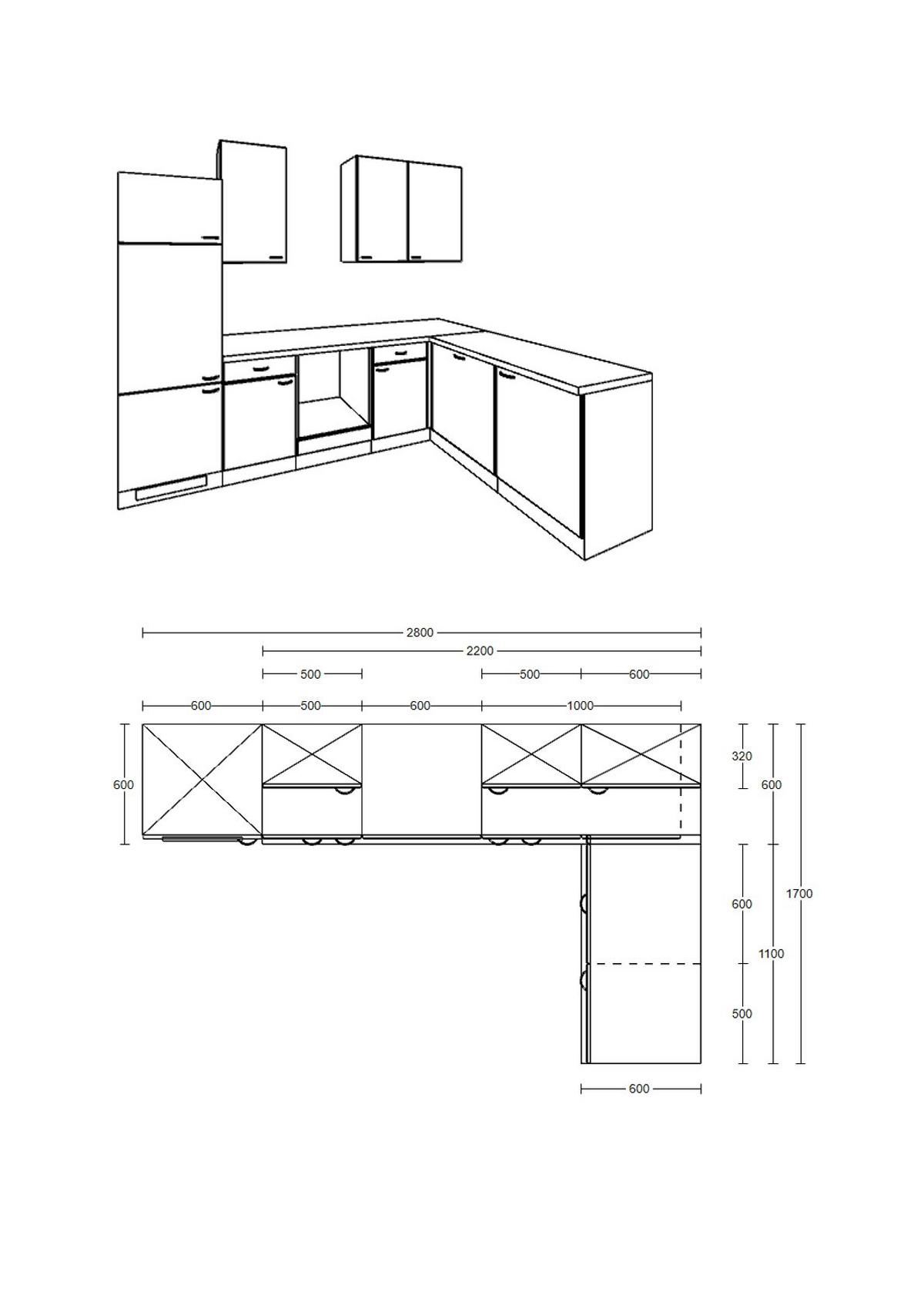 Eckküche Wito Ohne Geräte 280x170 Cm Weiß/grau Modern - Hellgrau/Weiß, KONVENTIONELL, Holzwerkstoff (280/170cm) - FlexWell
