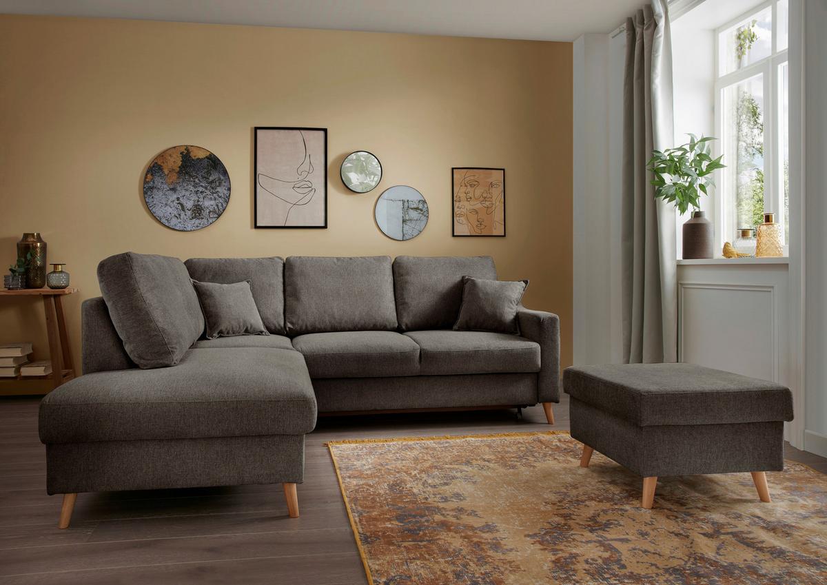 Ecksofa mit Schlaffunktion Valentina mit Kissen Braun - Braun/Naturfarben, KONVENTIONELL, Textil (200/230cm) - P & B