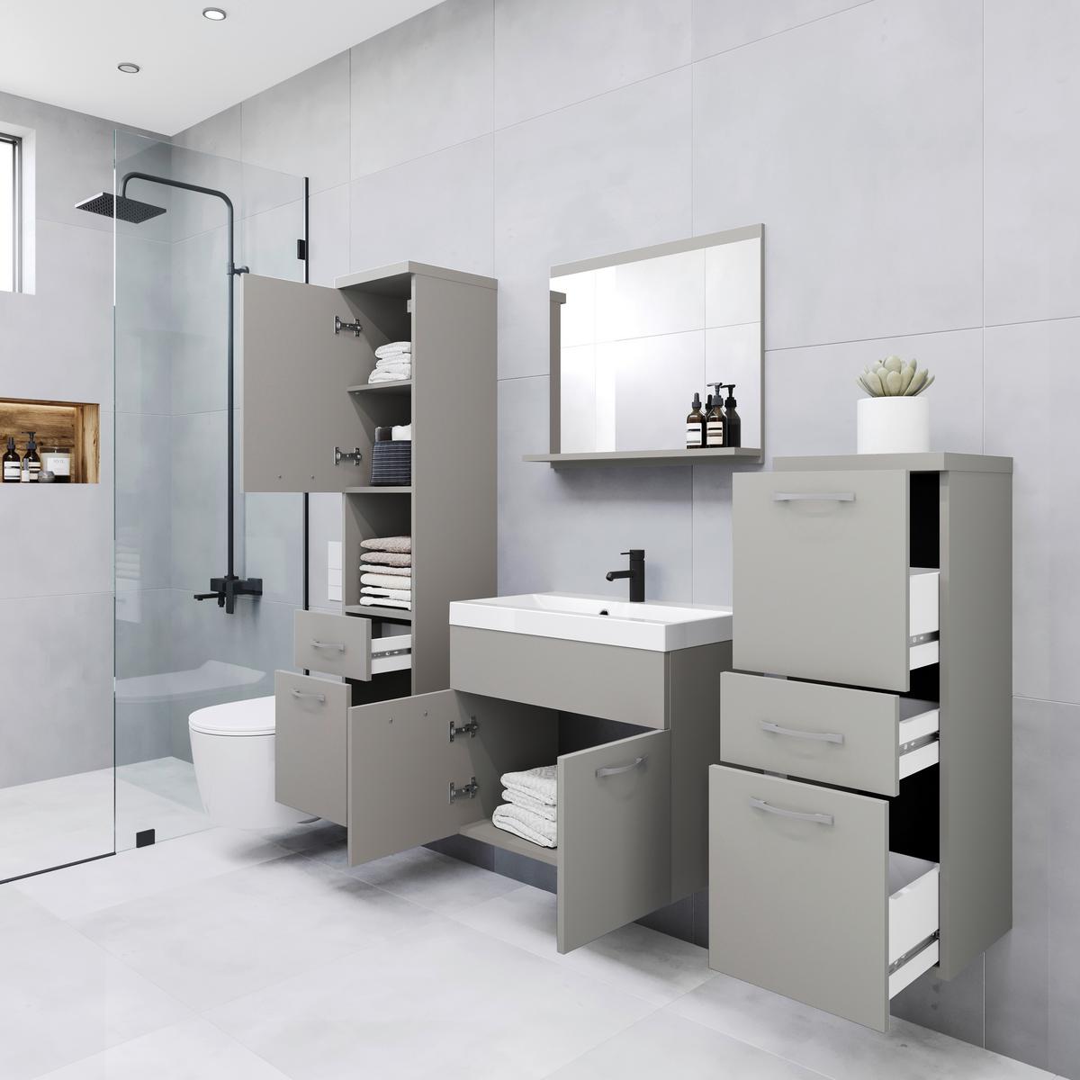 Badezimmer Albapallad 5-Teilig Hellgrau B: 120 cm - Hellgrau/Weiß, LIFESTYLE, Keramik/Holzwerkstoff (120/132,8/30,2cm) - P & B