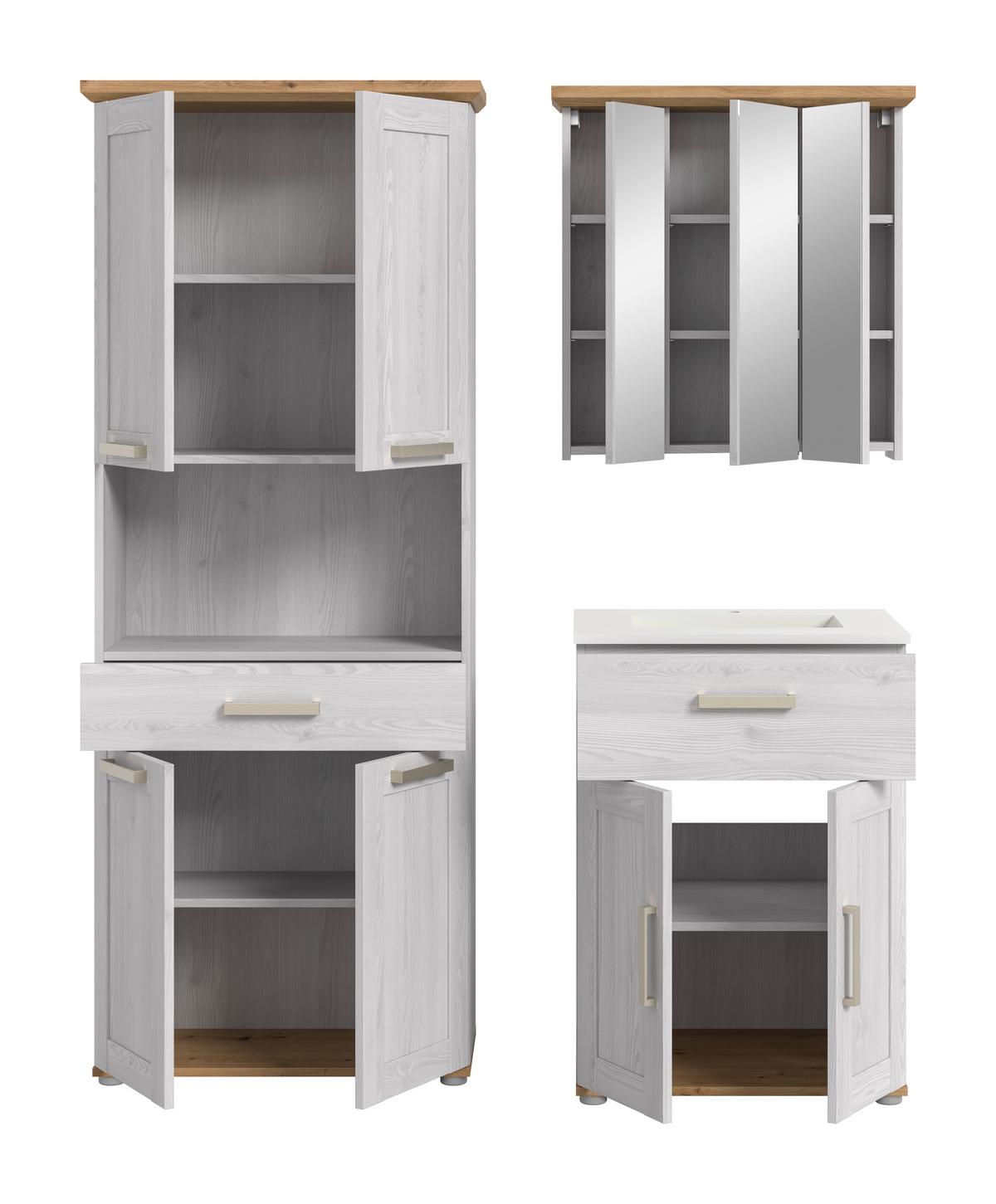 Badezimmer Verona Eiche Dekor /Lärchefarben B: 135cm - Silberfarben/Lärchefarben, Trend, Glas/Keramik (135cm) - MID.YOU
