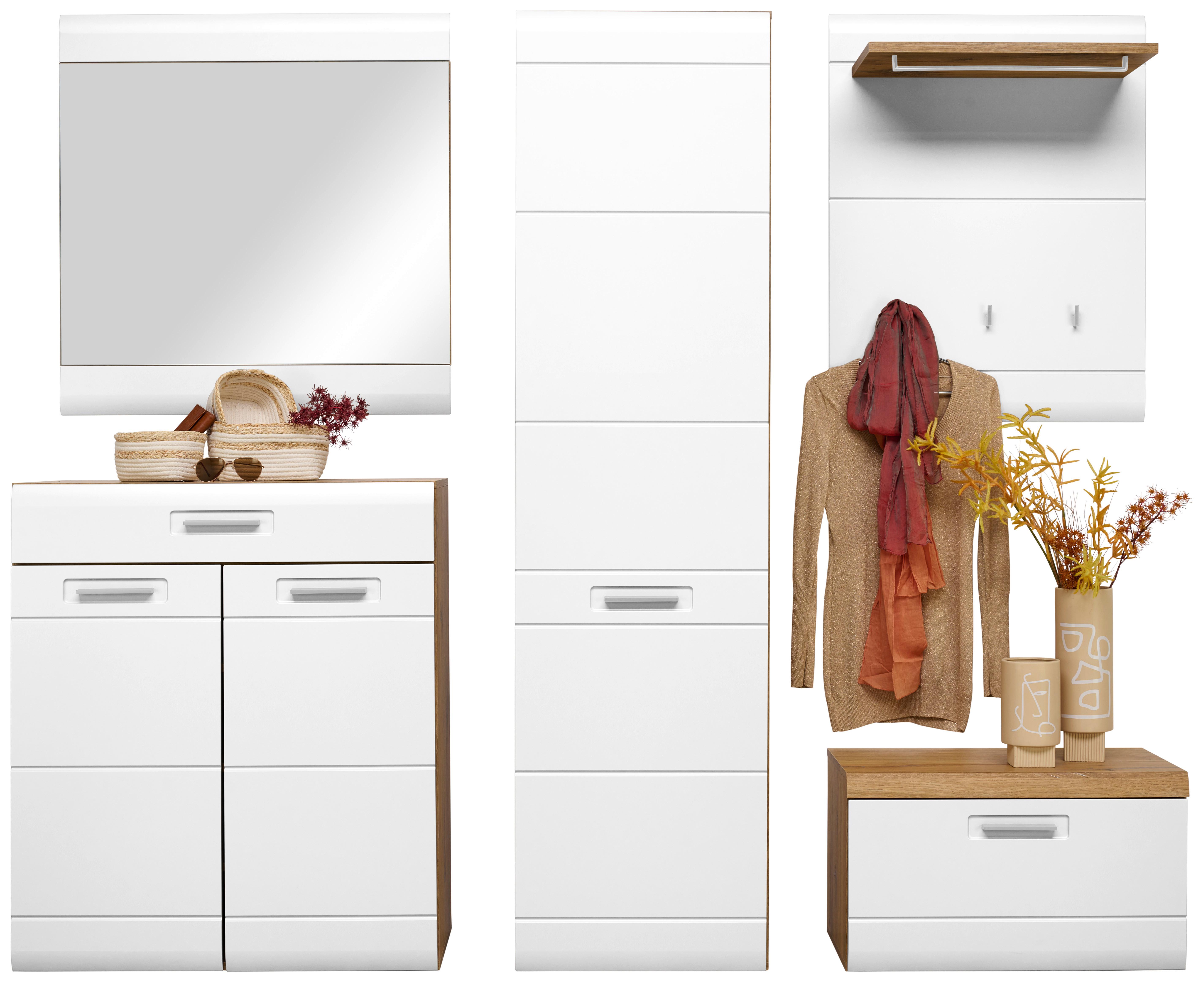 Garderoben-Set Auris Weiß/Eiche Dekor 5--Teilig. - Eichefarben/Weiß, MODERN, Holzwerkstoff (207/204,2/37,1cm) - Luca Bessoni