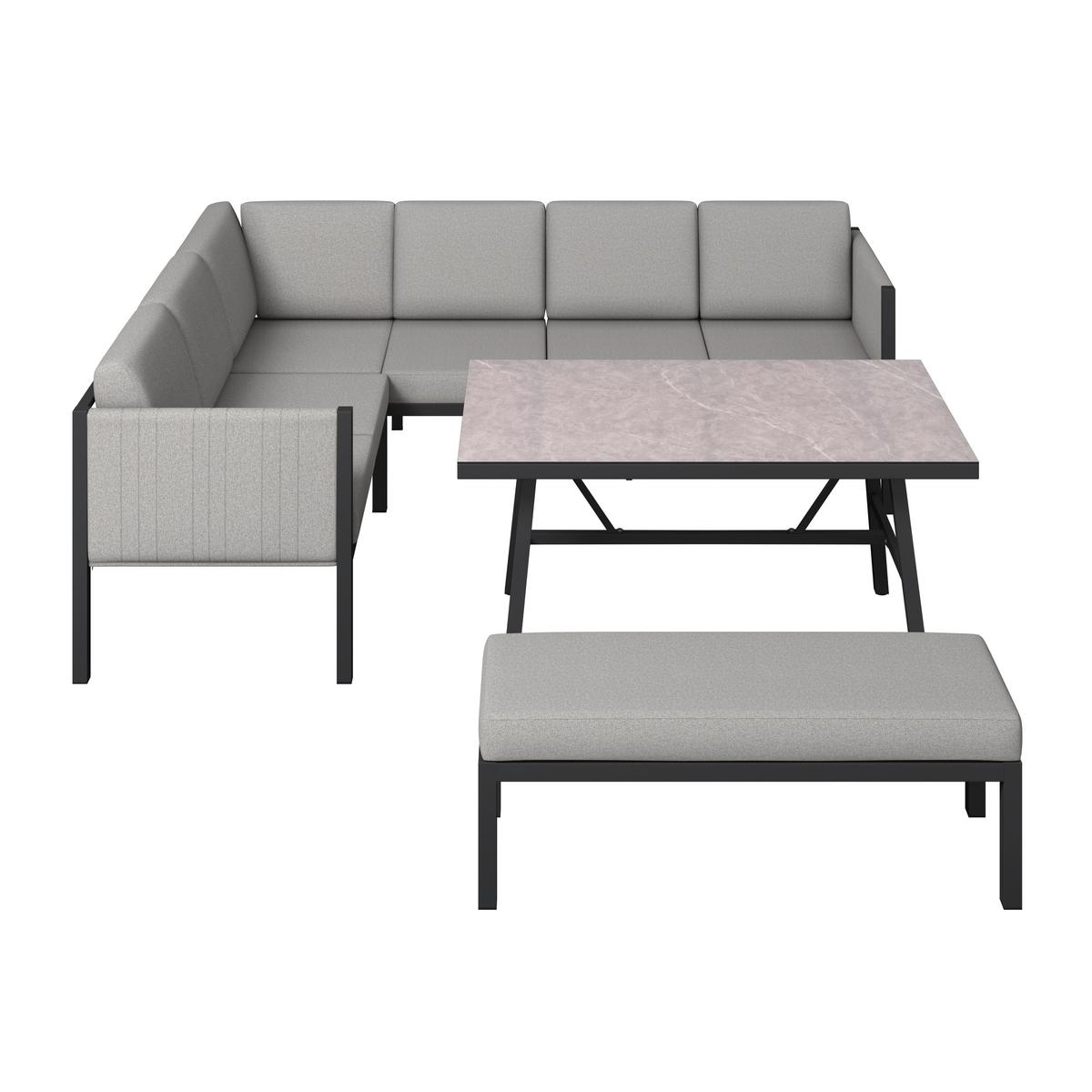 Loungegarnitur Peru - Dunkelgrau/Hellgrau, MODERN, Glas/Textil (187/241,5cm) - Beldano