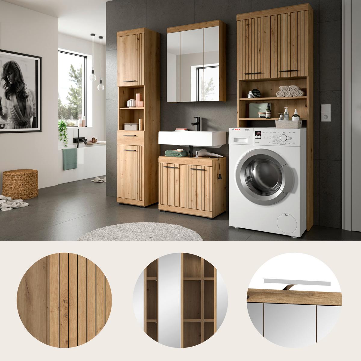 Badezimmer Scout Eiche Artisan Dekor B: 160cm - Schwarz/Eiche Artisan, Trend, Glas/Holzwerkstoff (160cm) - MID.YOU