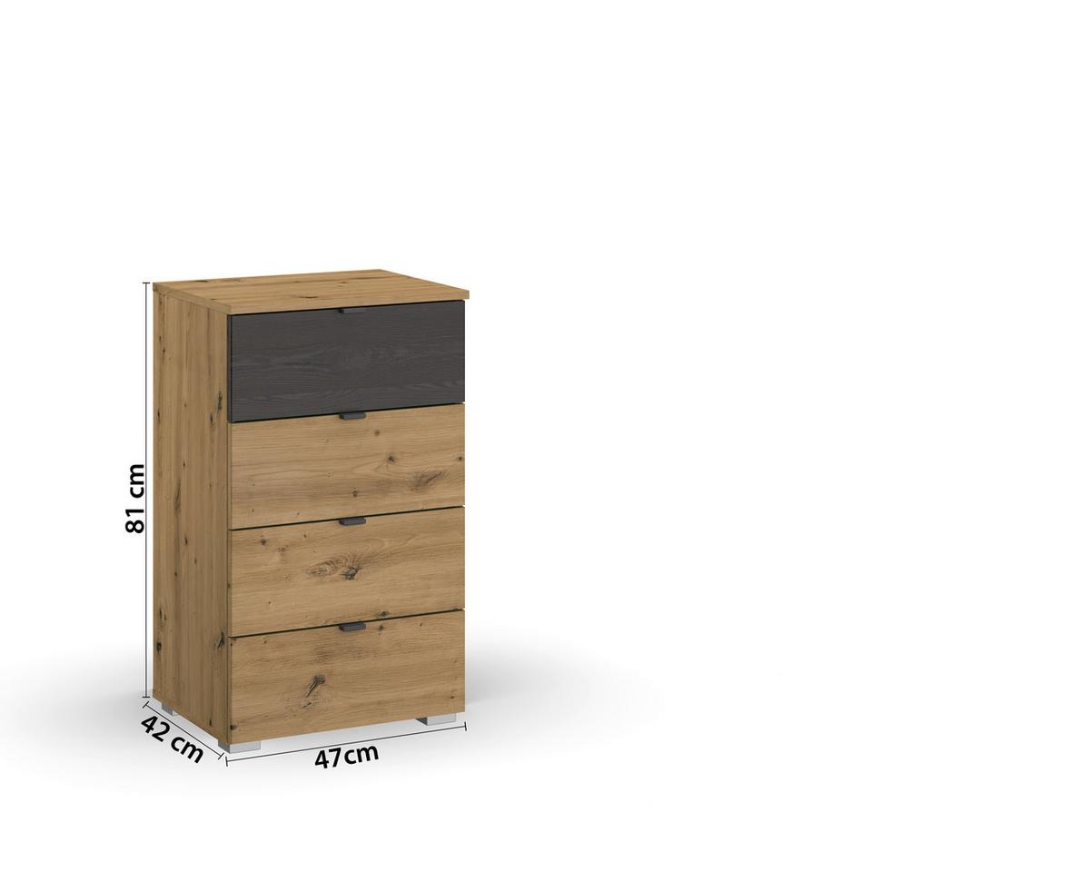 Kommode 47 Cm Apollon Eiche Artisan/schwarz - Alufarben/Schwarz, MODERN, Holzwerkstoff (47/81/42cm) - Rauch Möbel
