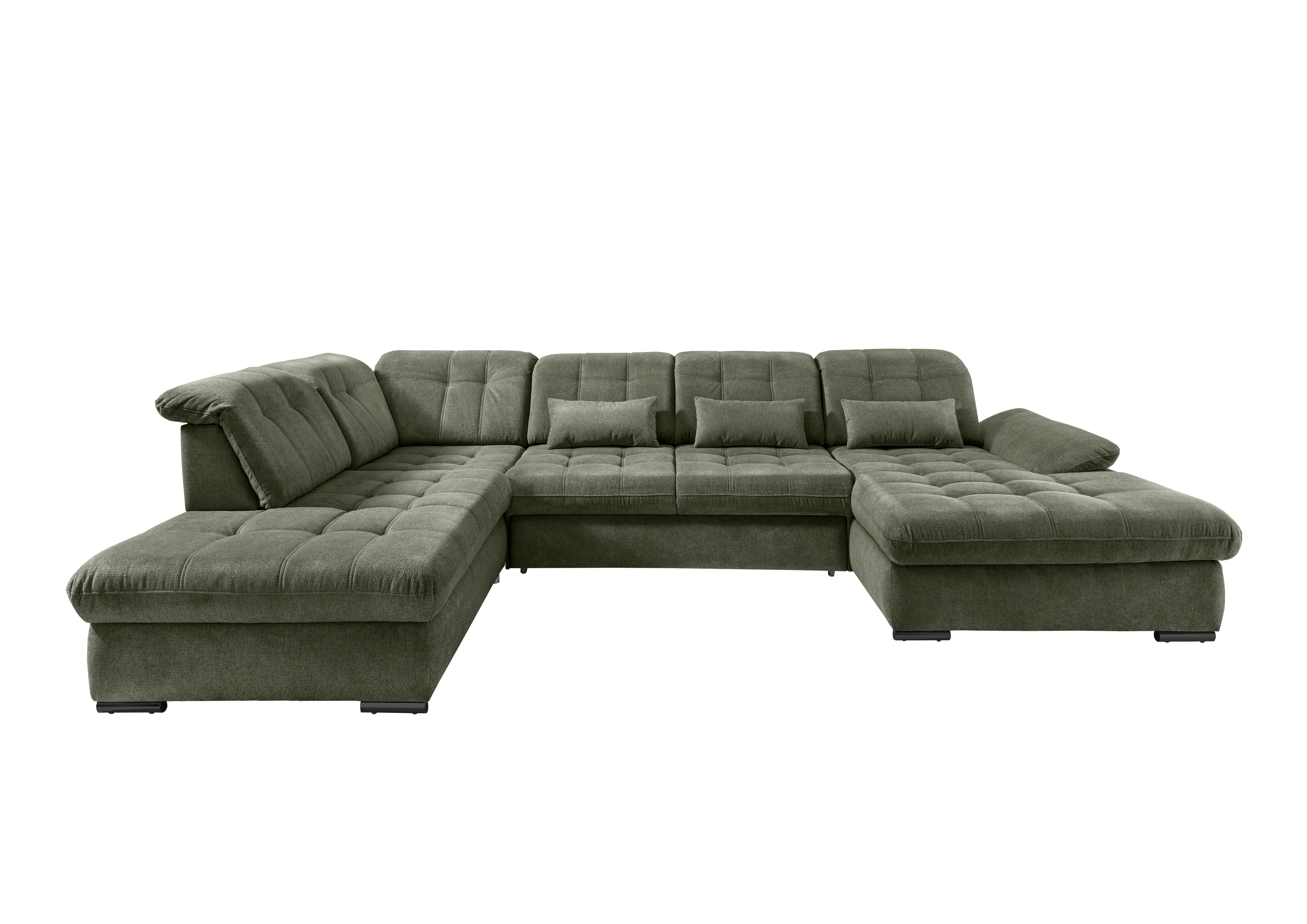 Wohnlandschaft mit Bettkasten Rigatti Dunkelgrün B: 387 cm - Dunkelgrün/Schwarz, MODERN, Textil (252/387/184cm) - Livetastic