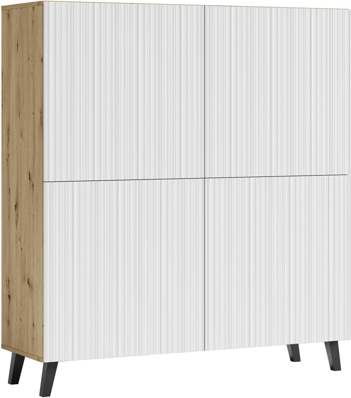 Highboard Phuket Eiche Artisan/weiß B: 120 Cm - Schwarz/Weiß, Trend, Holzwerkstoff (120/130/39cm) - P & B
