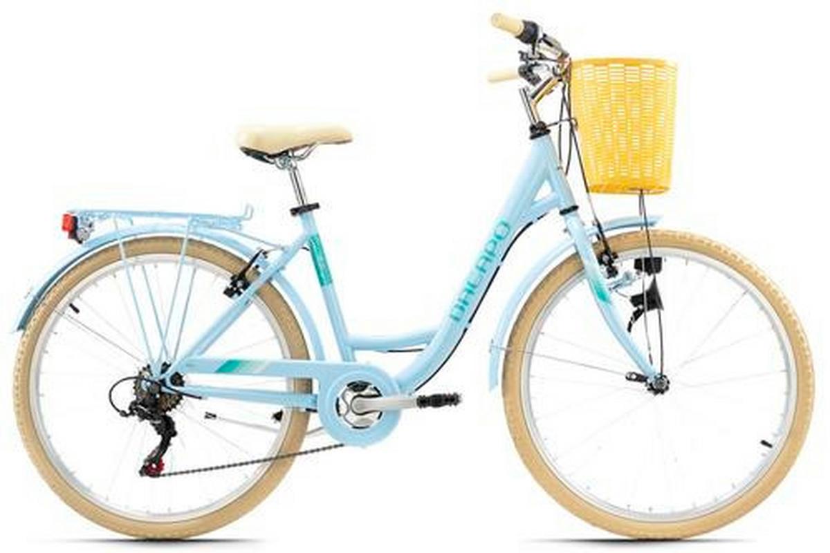 Citybike Damen 26 Zoll Cantaloupe Mit Korb 6 Gänge - Blau/Gelb, Basics, Metall (180/70cm) - Da Capo