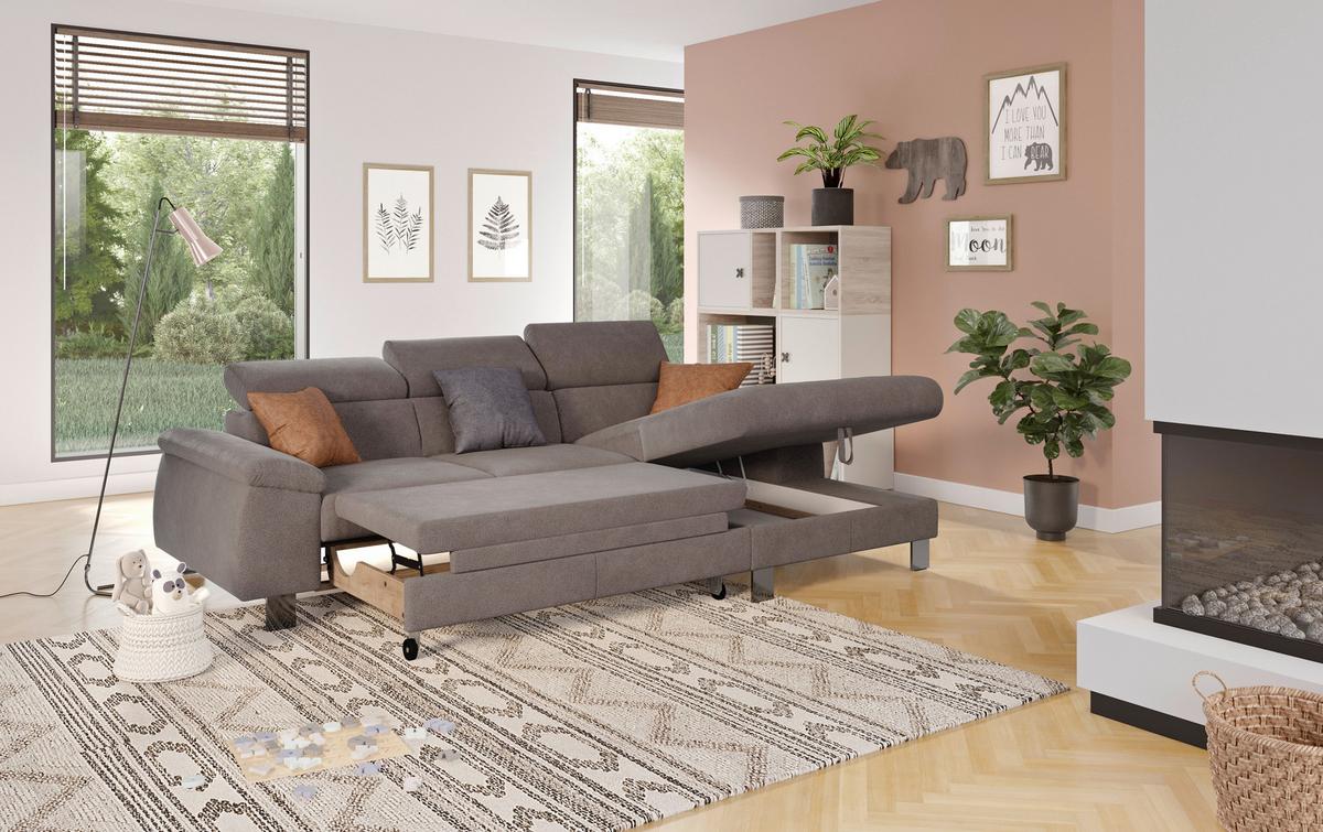 Ecksofa Micky, Dunkelgrau S:244x166 cm - Chromfarben/Dunkelgrau, Design, Textil (244/166cm) - Livetastic
