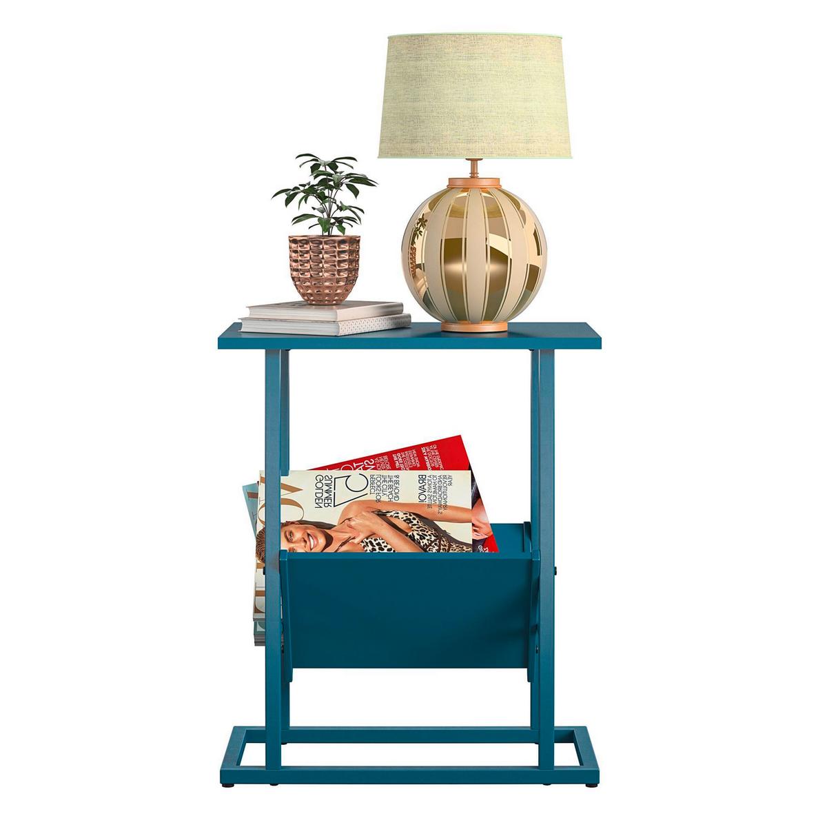 Beistelltisch Metall Blau H: 59 cm - Blau, Design, Papier/Holzwerkstoff (49/59/28cm) - MID.YOU