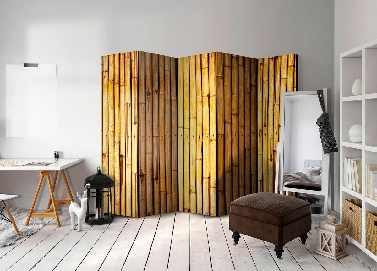 Paravent Gelb Hellbraun B: 225 cm - Hellbraun/Gelb, Basics, Holz/Textil (225/172/3cm) - artgeist