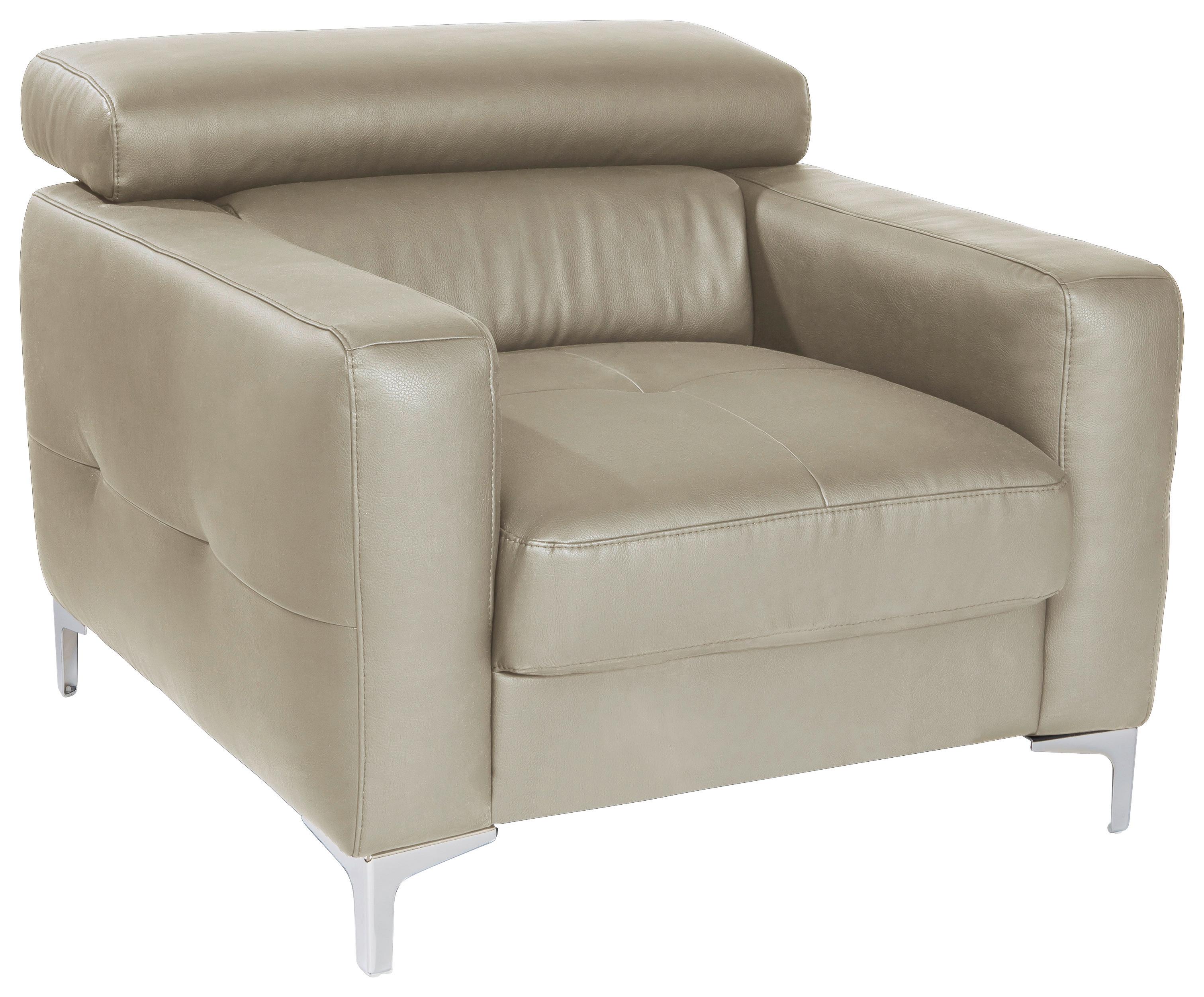 Polstersessel Sammy Grau Leder - Chromfarben/Grau, Design, Leder (99/78-92/106cm) - Livetastic