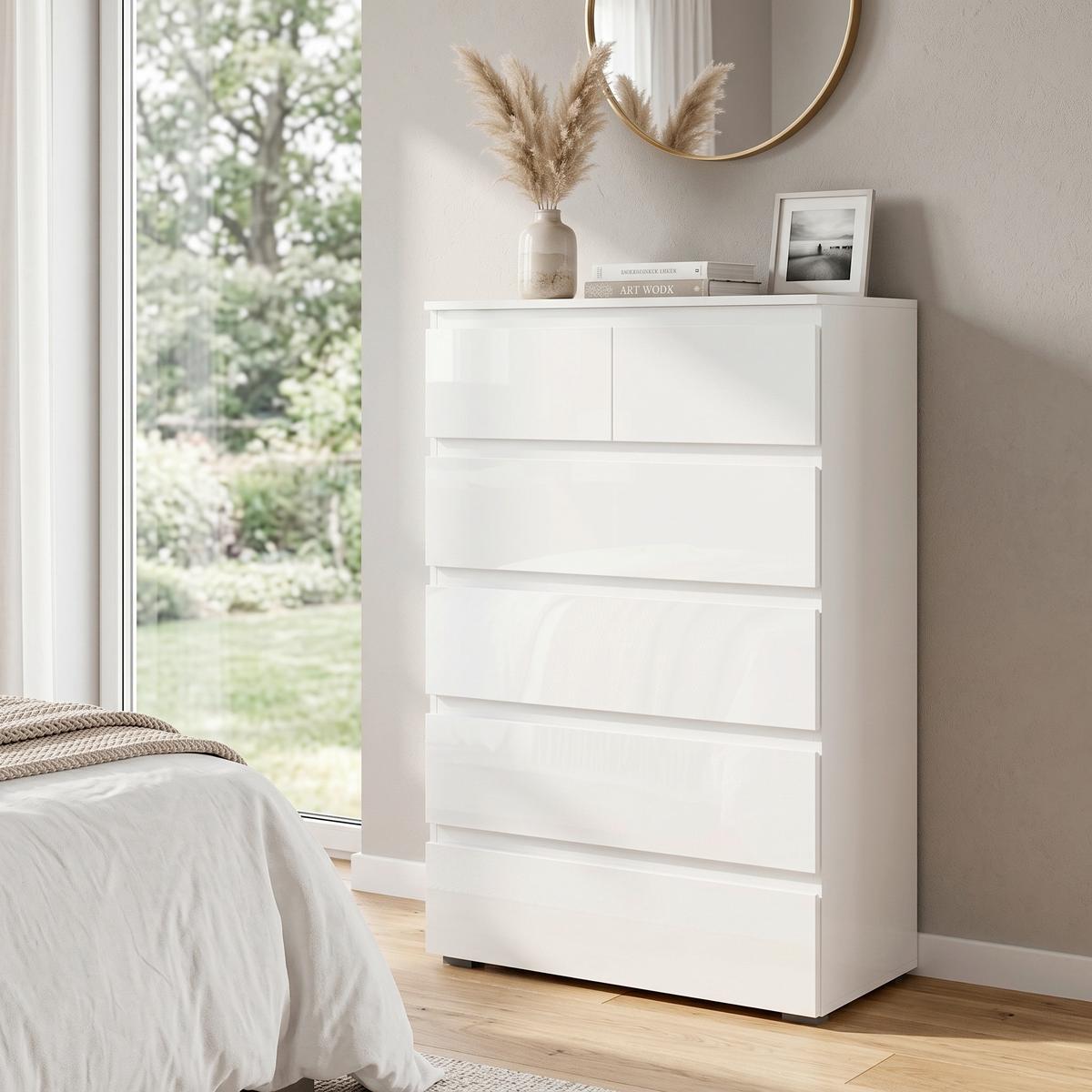 Kommode 80cm Capetown Weiß - Silberfarben, Trend, Holzwerkstoff (80/131,5/40cm)