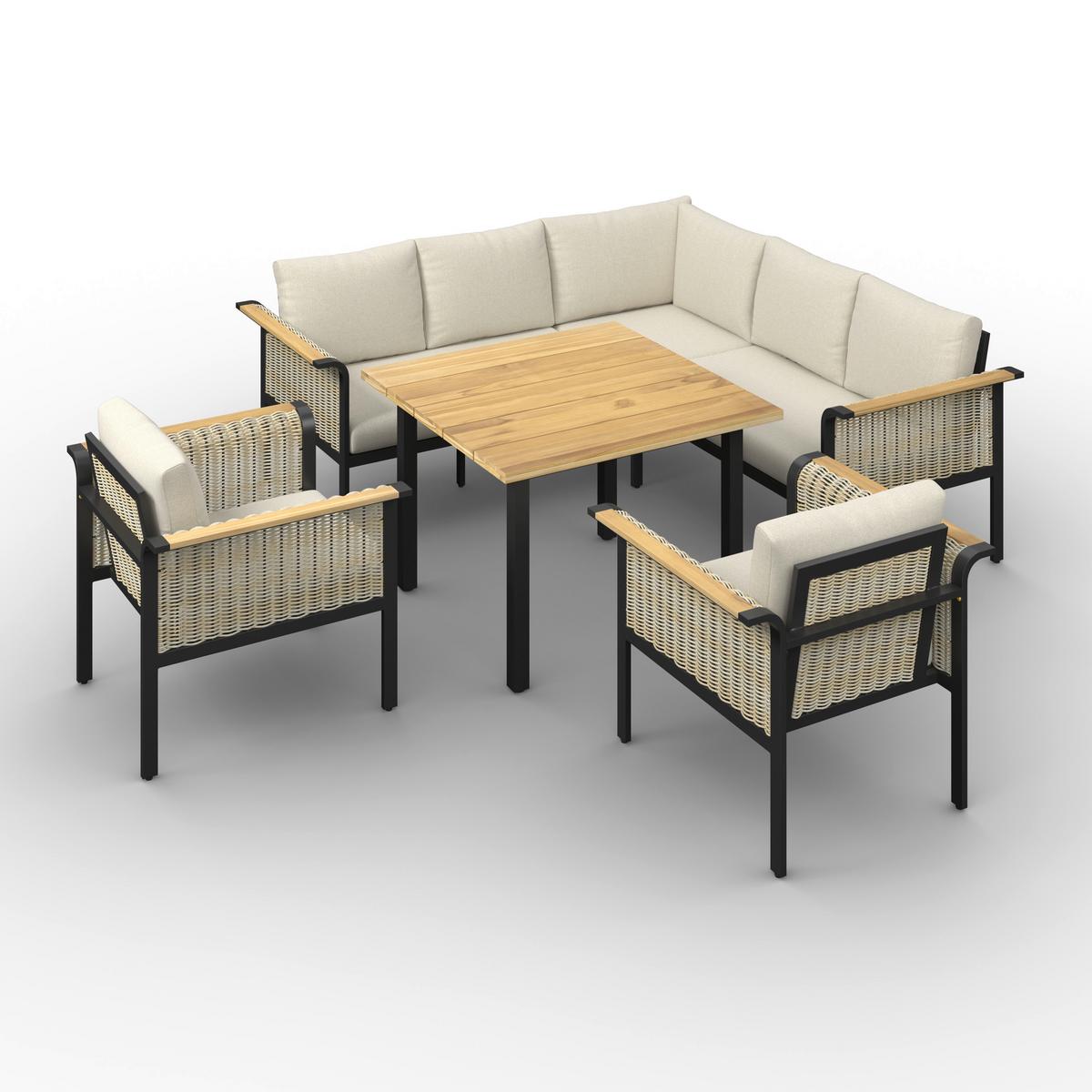 JEDÁLENSKÁ TERASOVÁ SÚPRAVA CASSANDRA - svetlohnedá/farba tíku, Modern, kov/drevo - Bessagi Garden